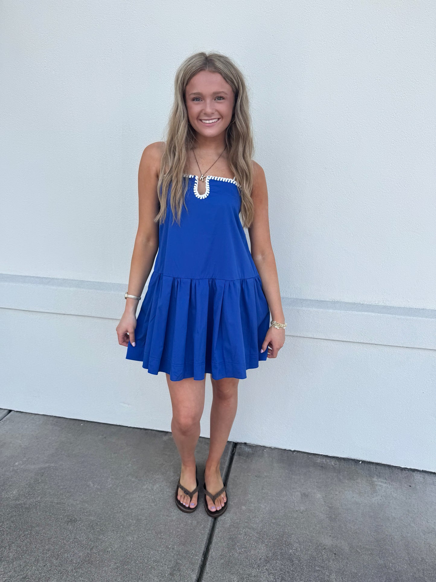 Brittany Drop Waist Contrast Stitch Detail Dress