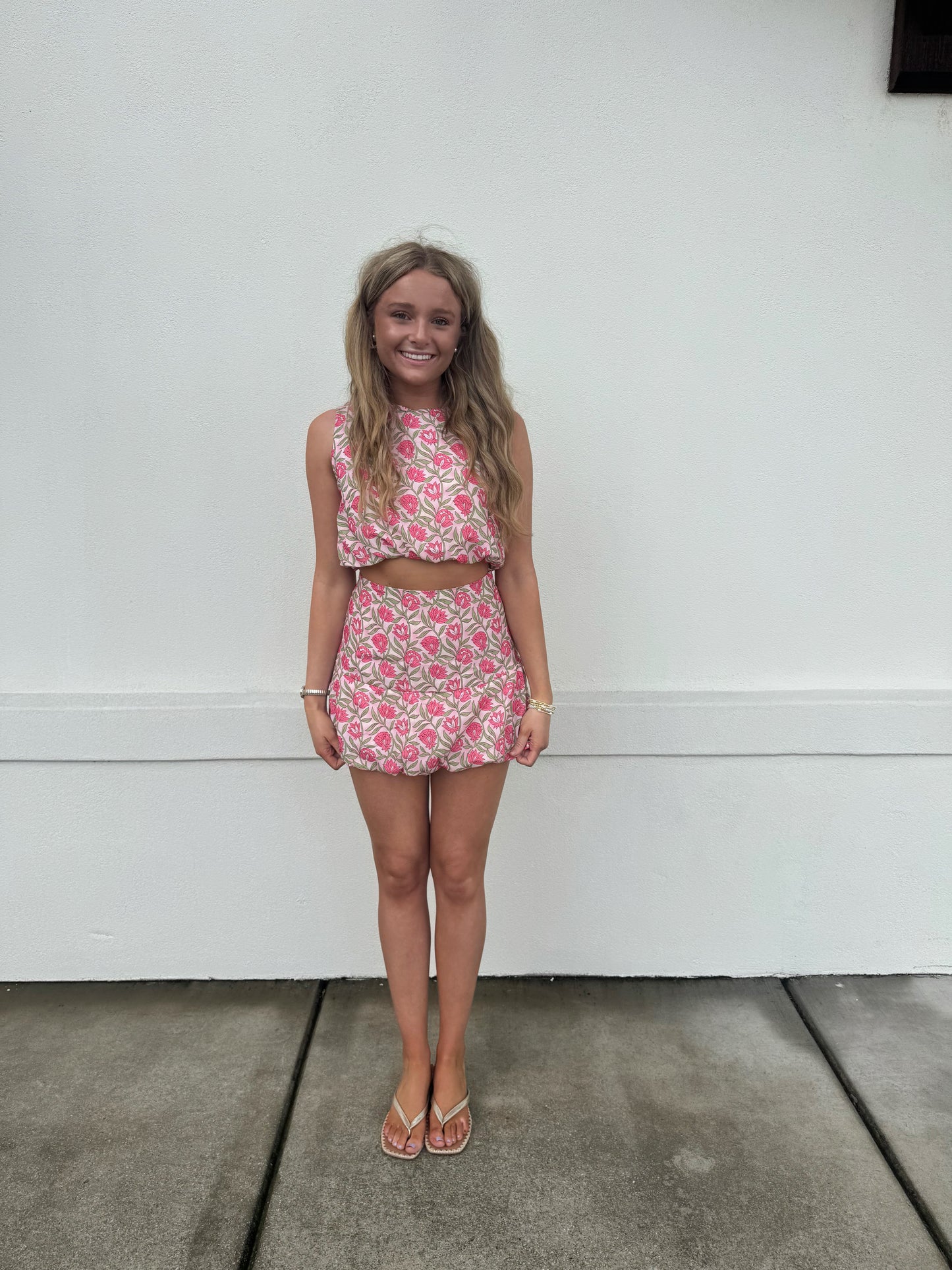 Floral Print Puffy Cropped Tank and Mini Skirt Set