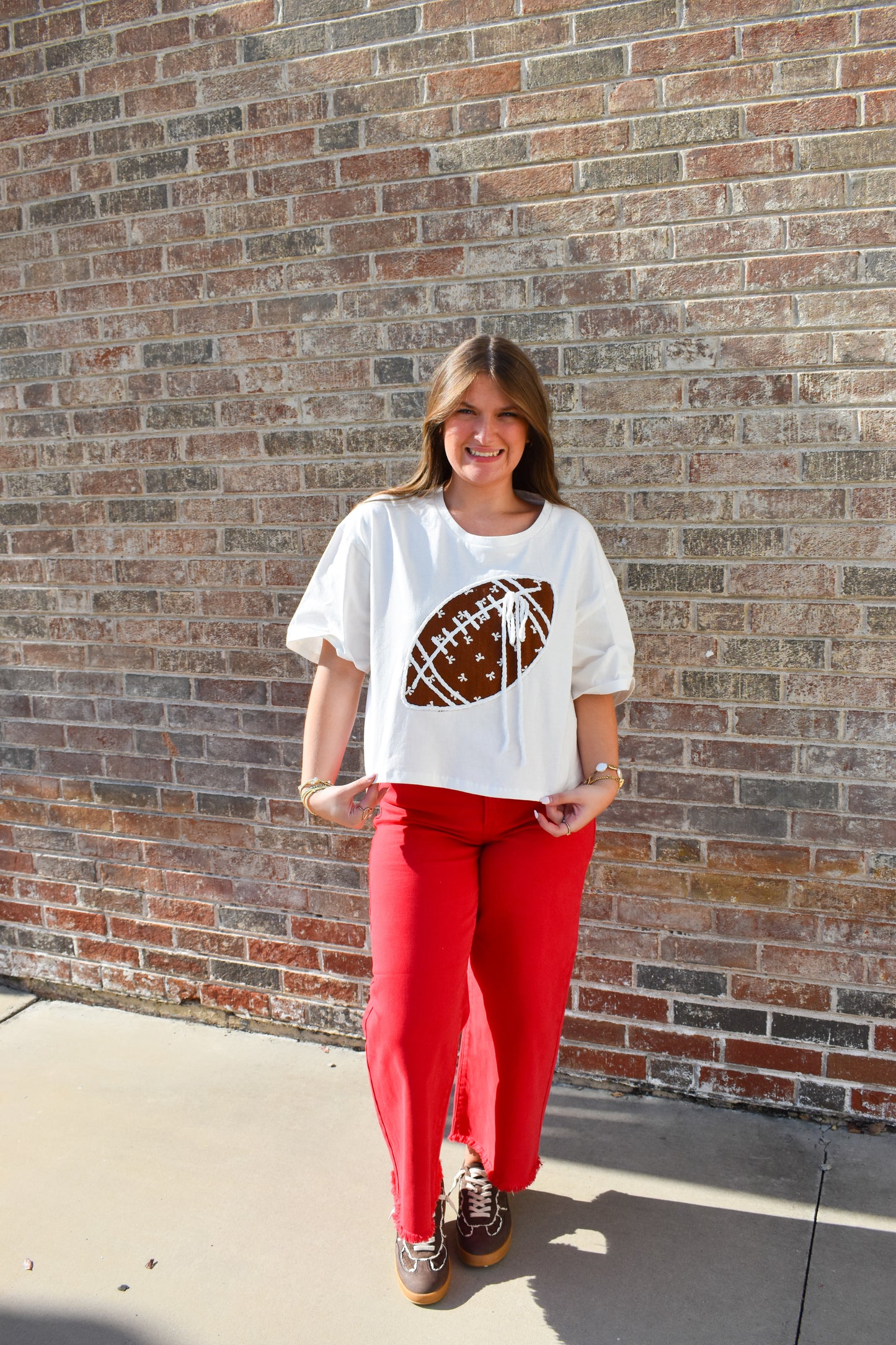 Bow Print Football Top W/ Cord Detail