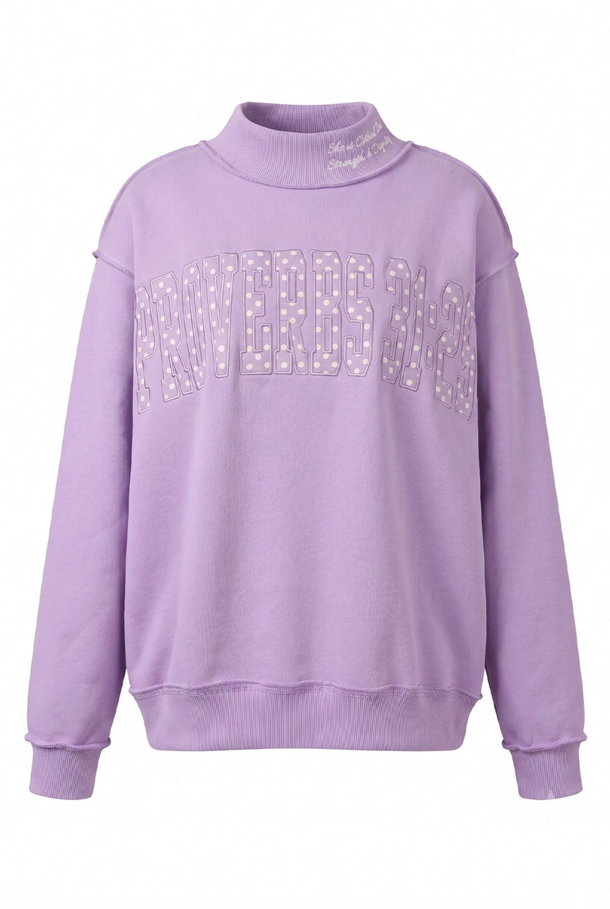 'PROVERBS 31:25' Script Collar Mockneck: Lavender