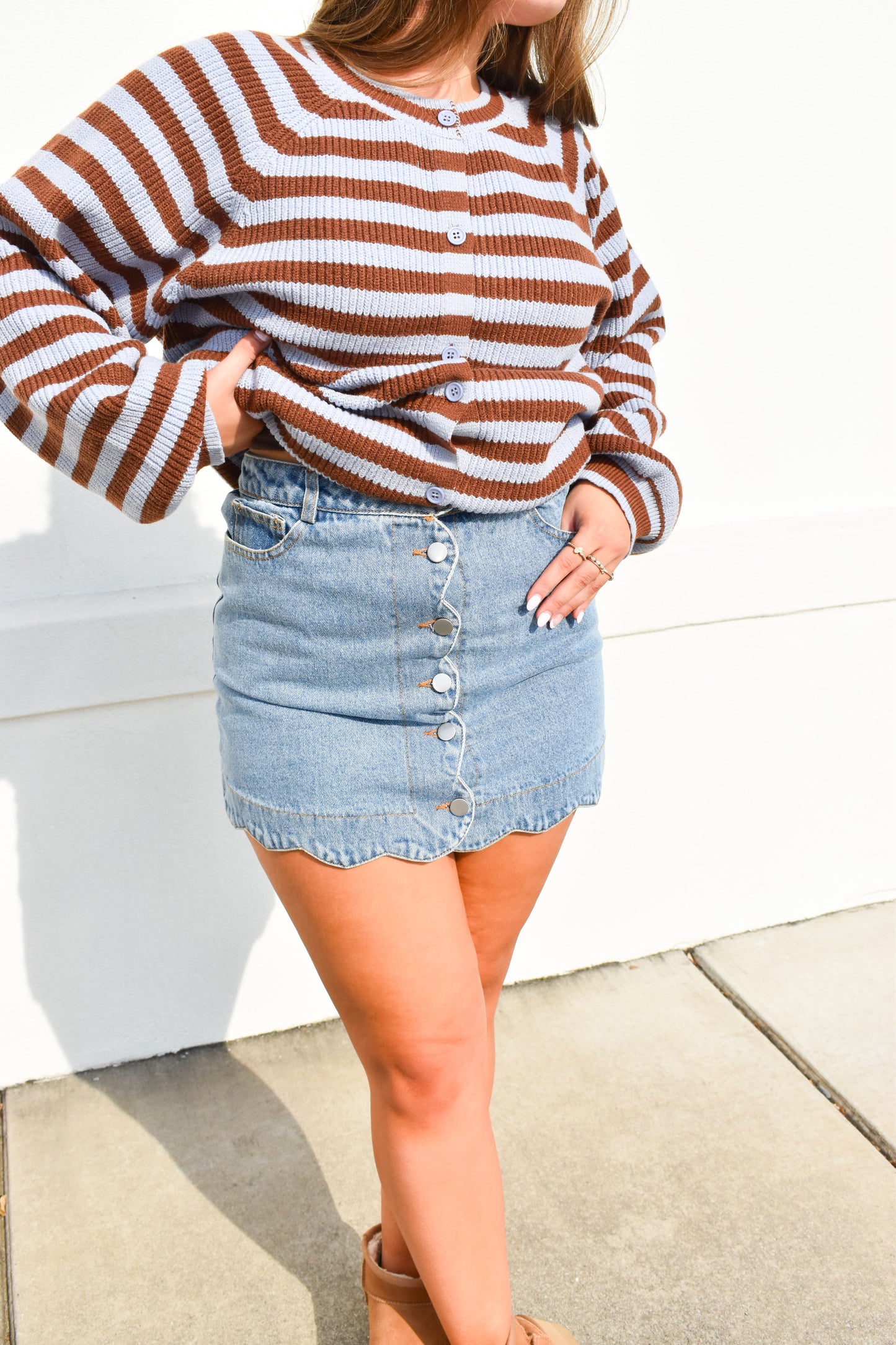 Denim Scalloped Button Skirt