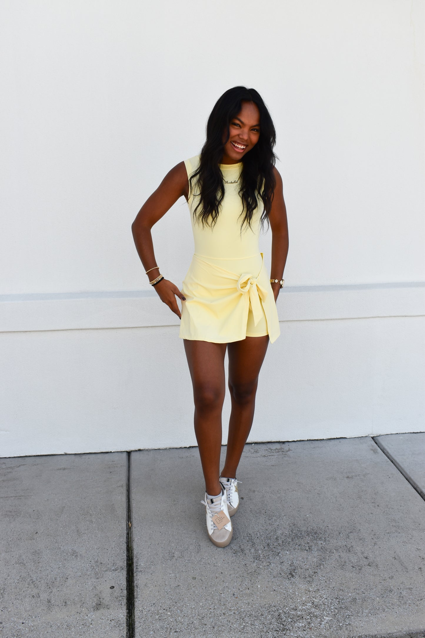 Athletic Wrap Tie Dress: Light Yellow