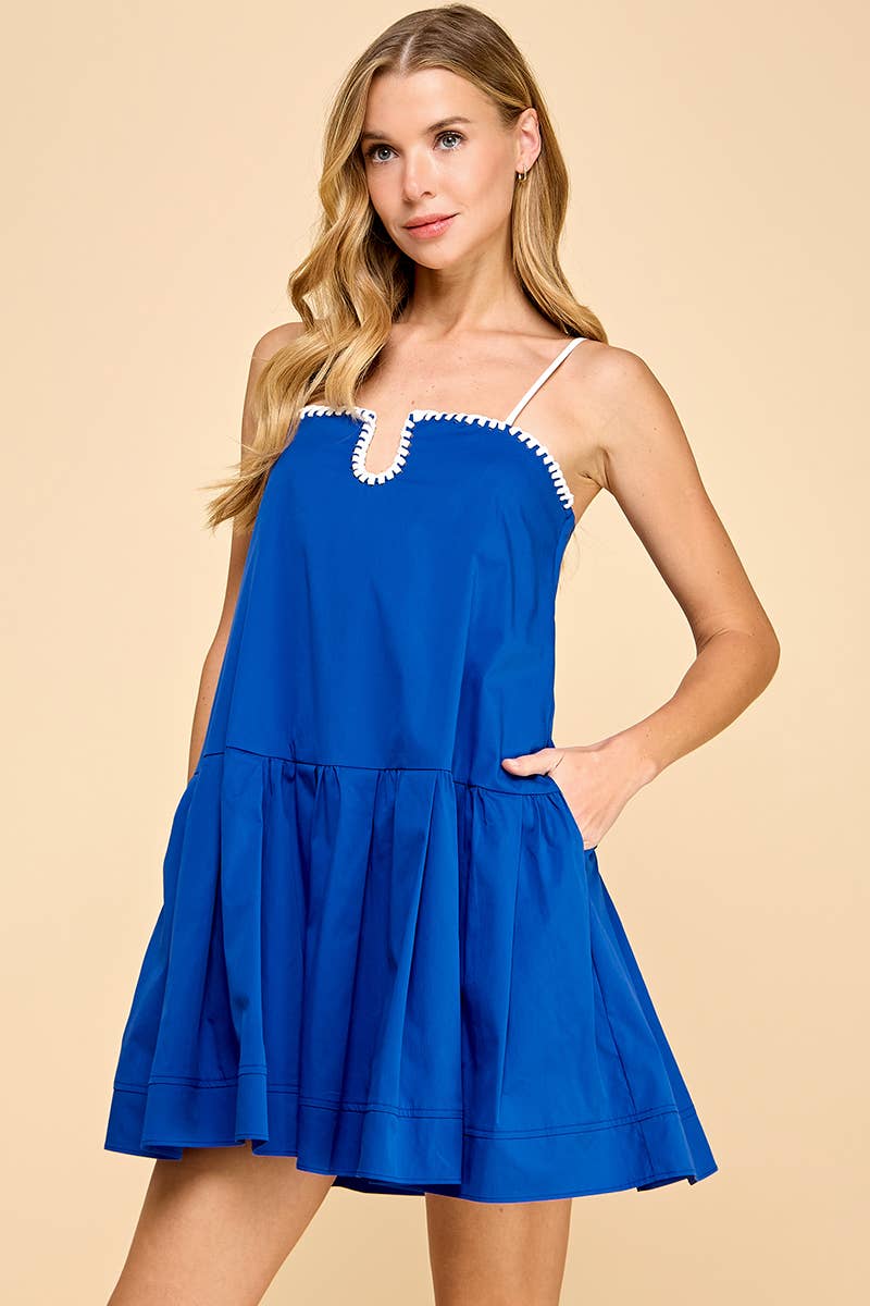 Brittany Drop Waist Contrast Stitch Detail Dress