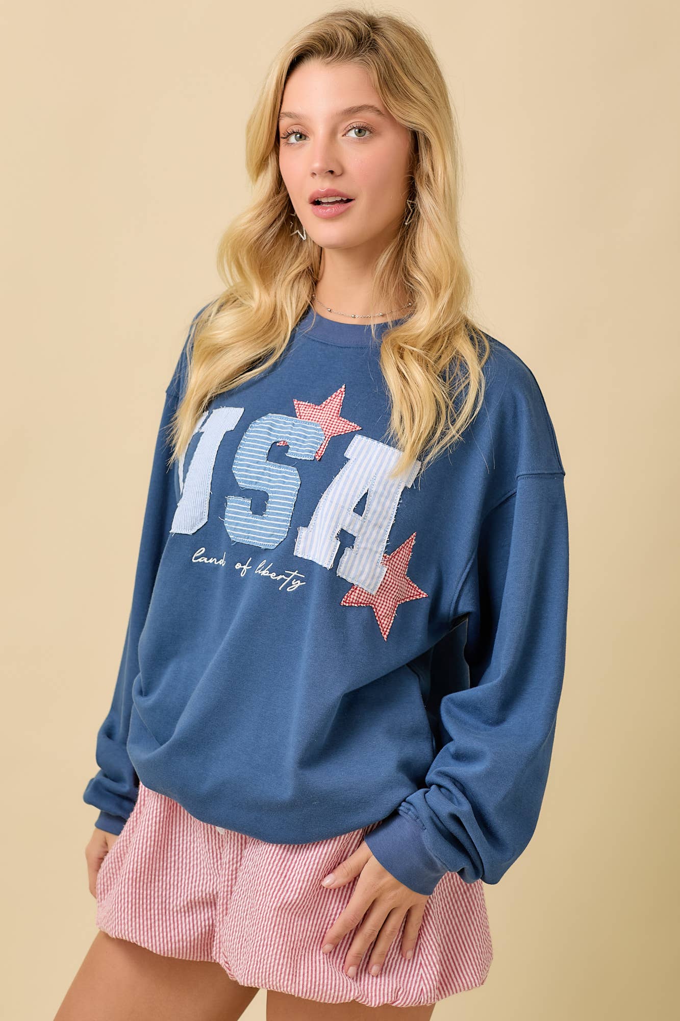 USA Patchwork Crewneck: Blue