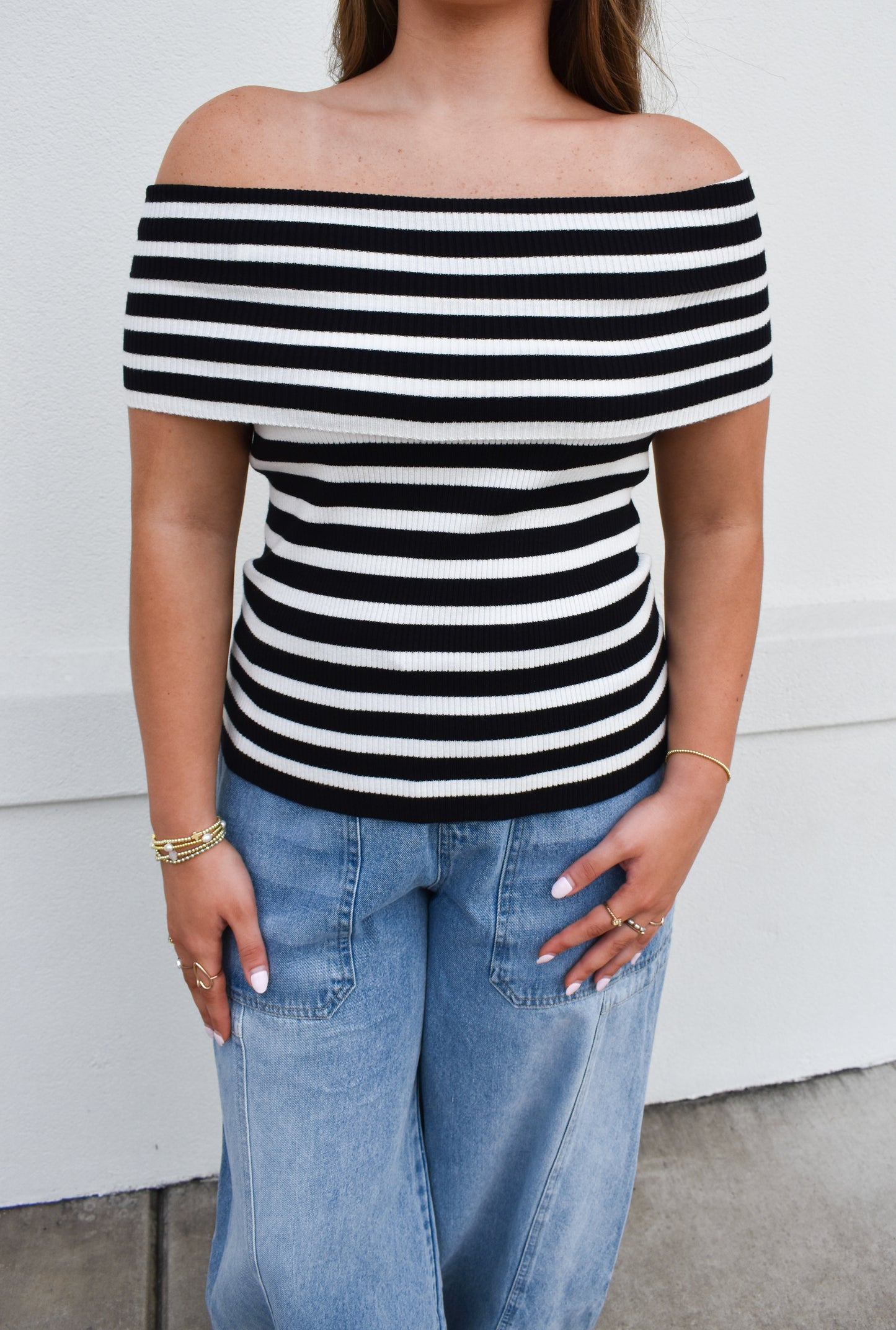 Striped Off The Shoulder Knit Top
