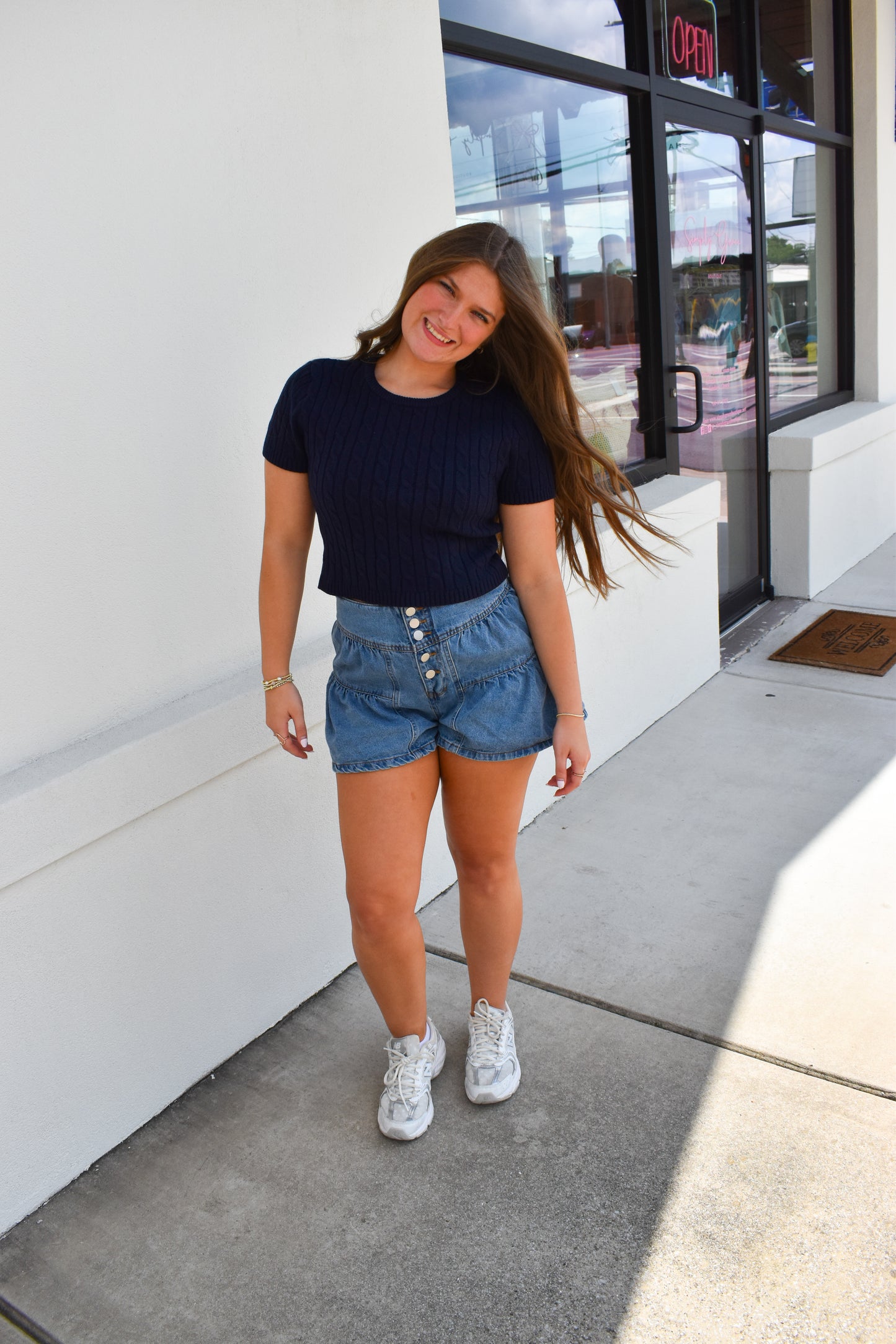 Short Sleeve Cable Sweater Top