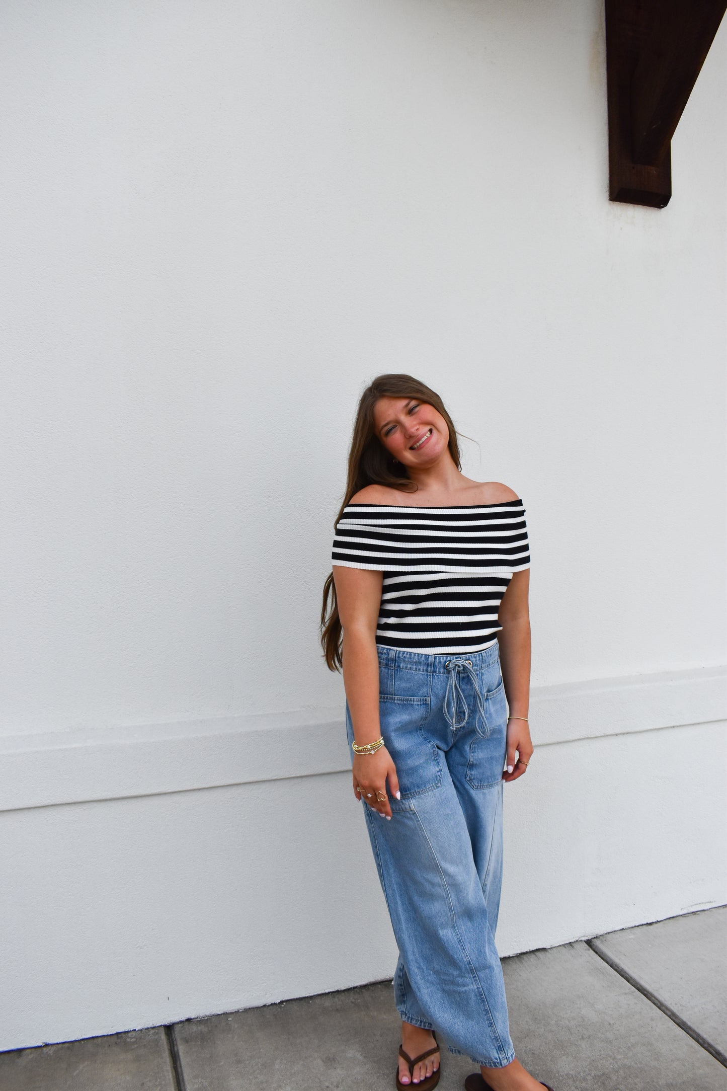 Striped Off The Shoulder Knit Top