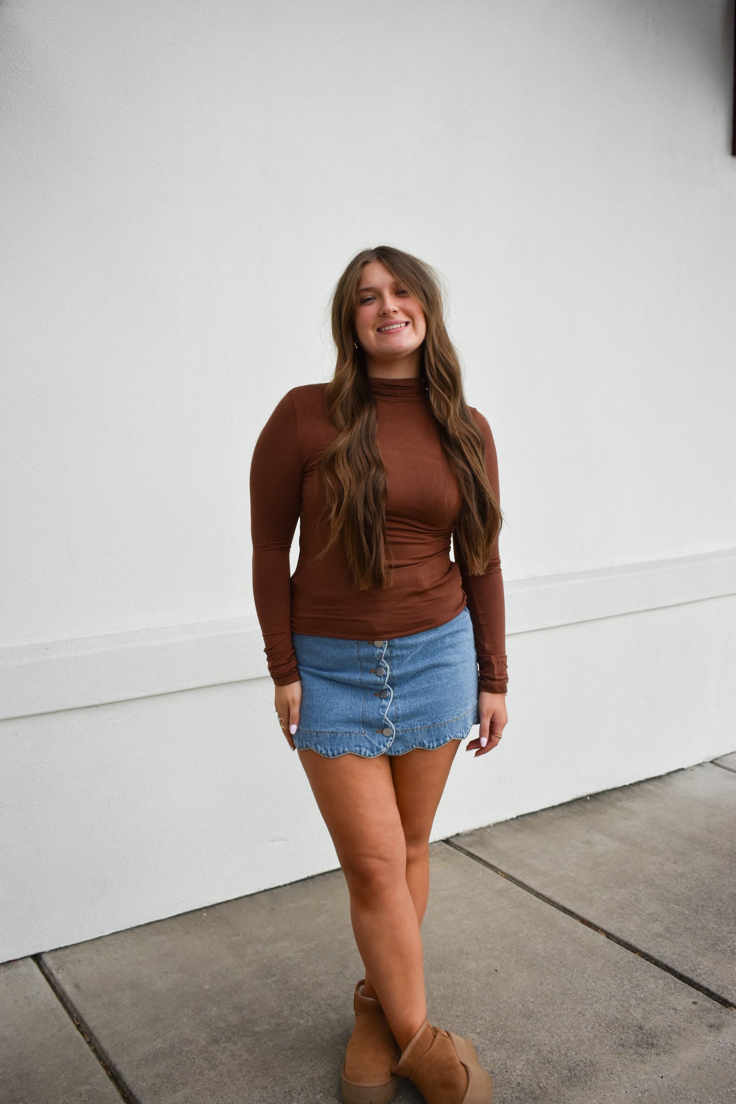 Basic Long Sleeve Turtle Neck: Brown
