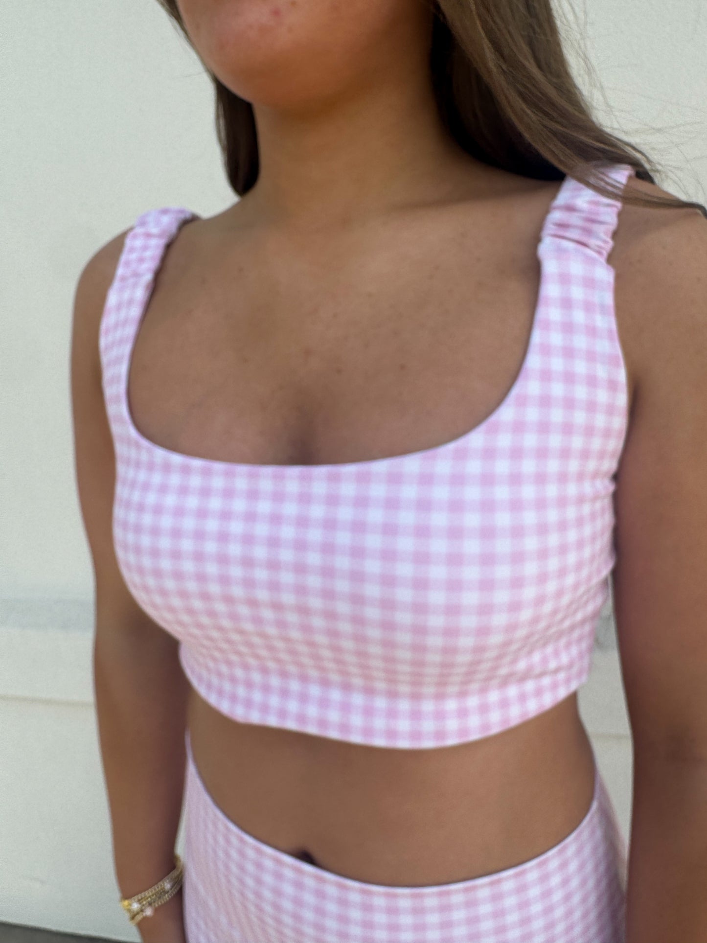 Gingham Print Ruched Bra Top