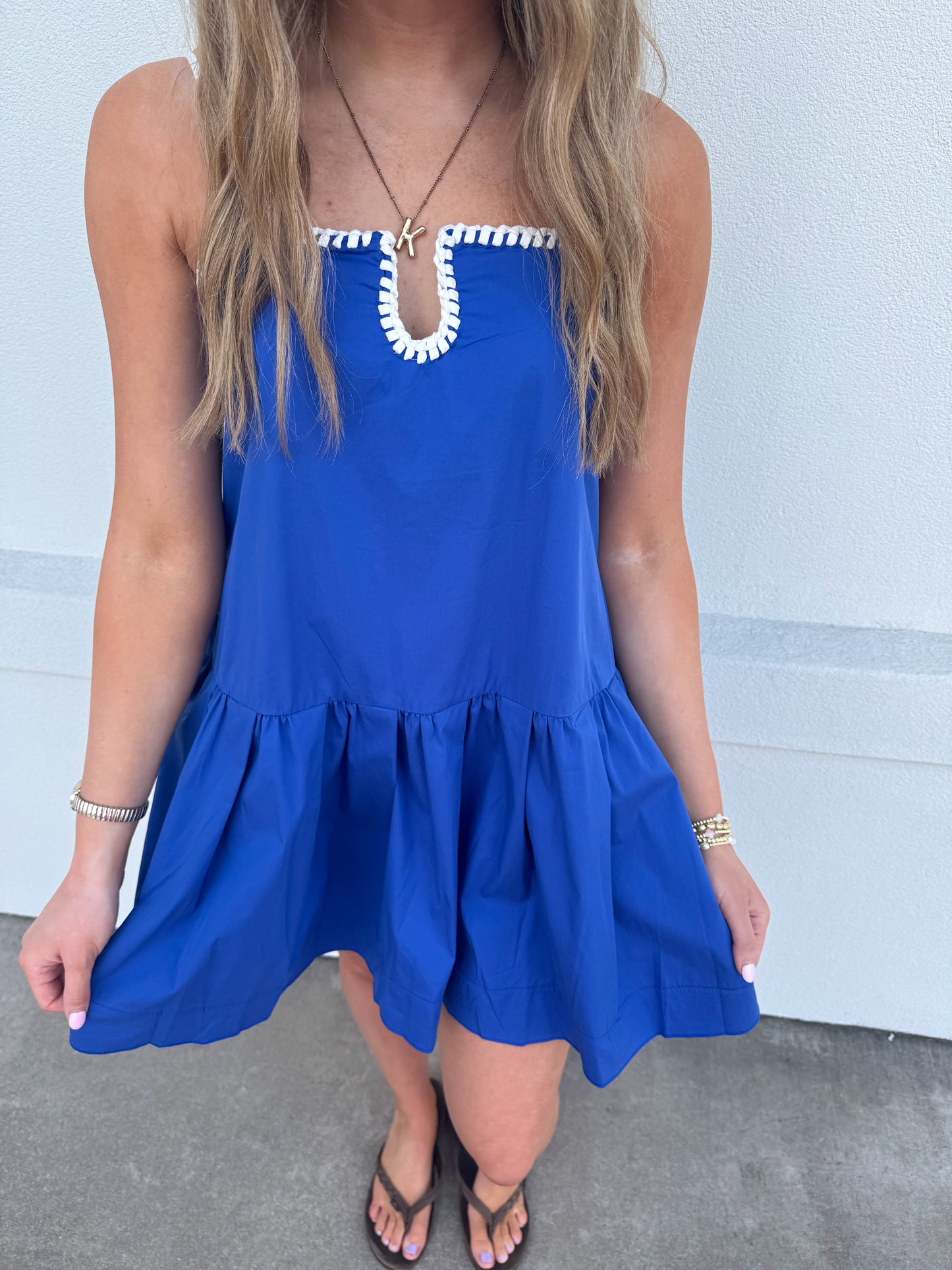 Brittany Drop Waist Contrast Stitch Detail Dress