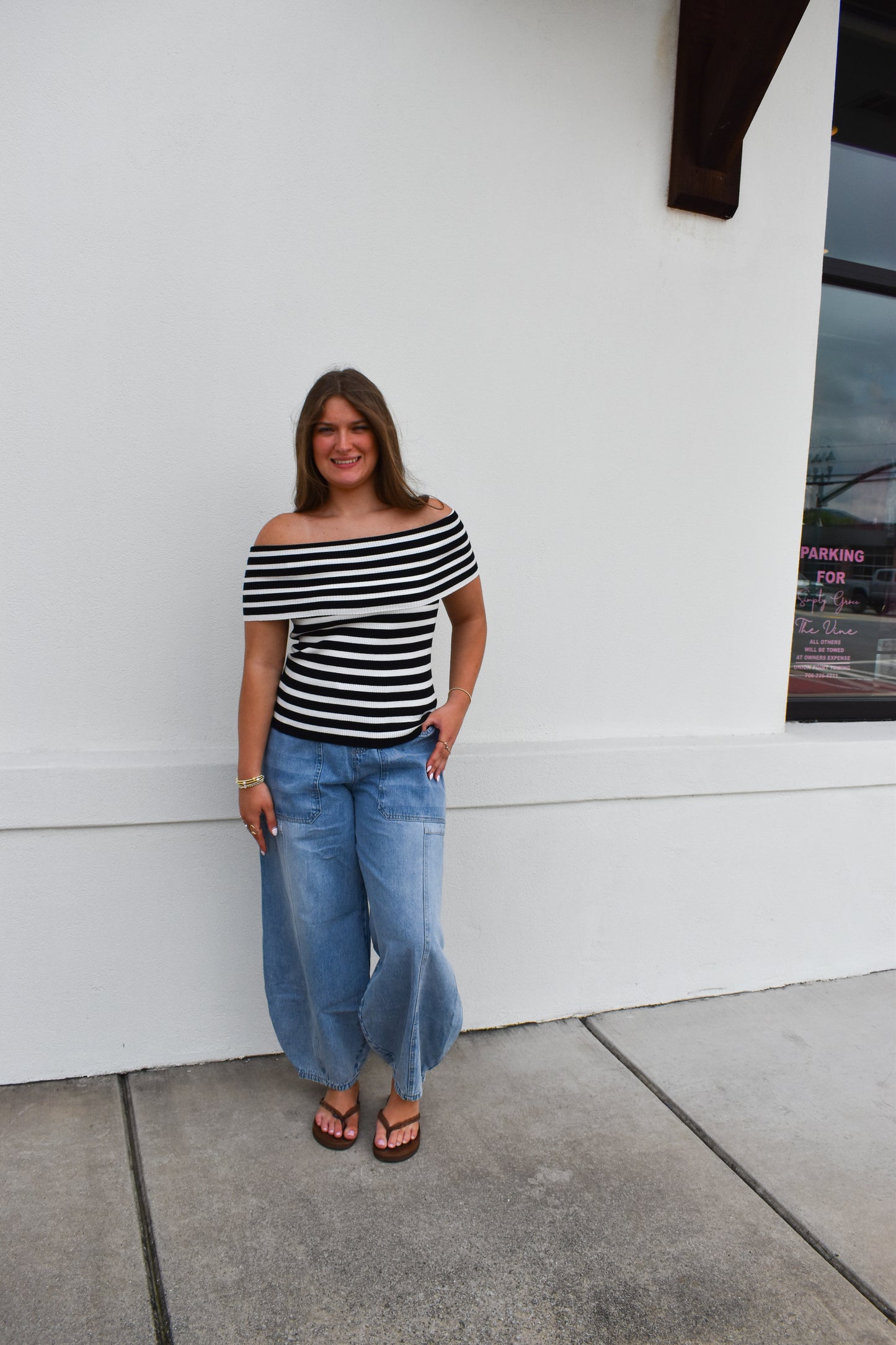 Striped Off The Shoulder Knit Top