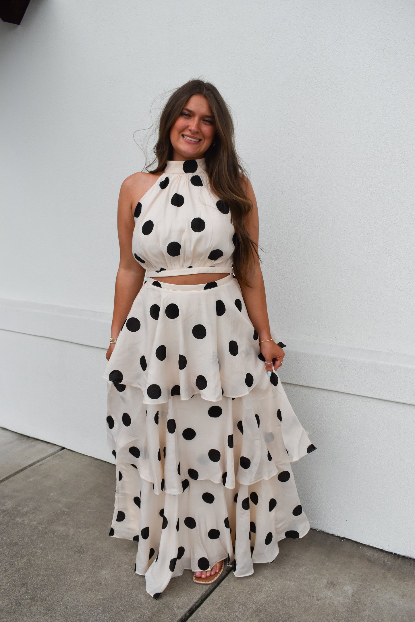 Polka Dot Halter Top and Maxi Skirt Set