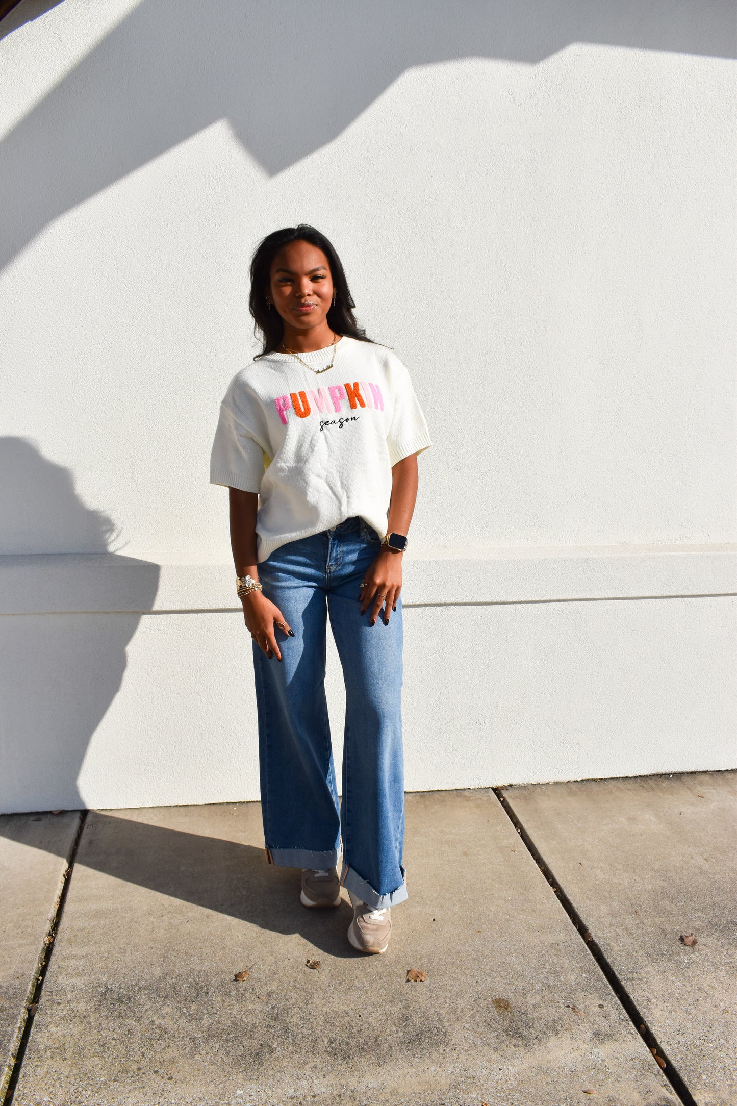 Pumpkin Season Embroidered Short Sleeve