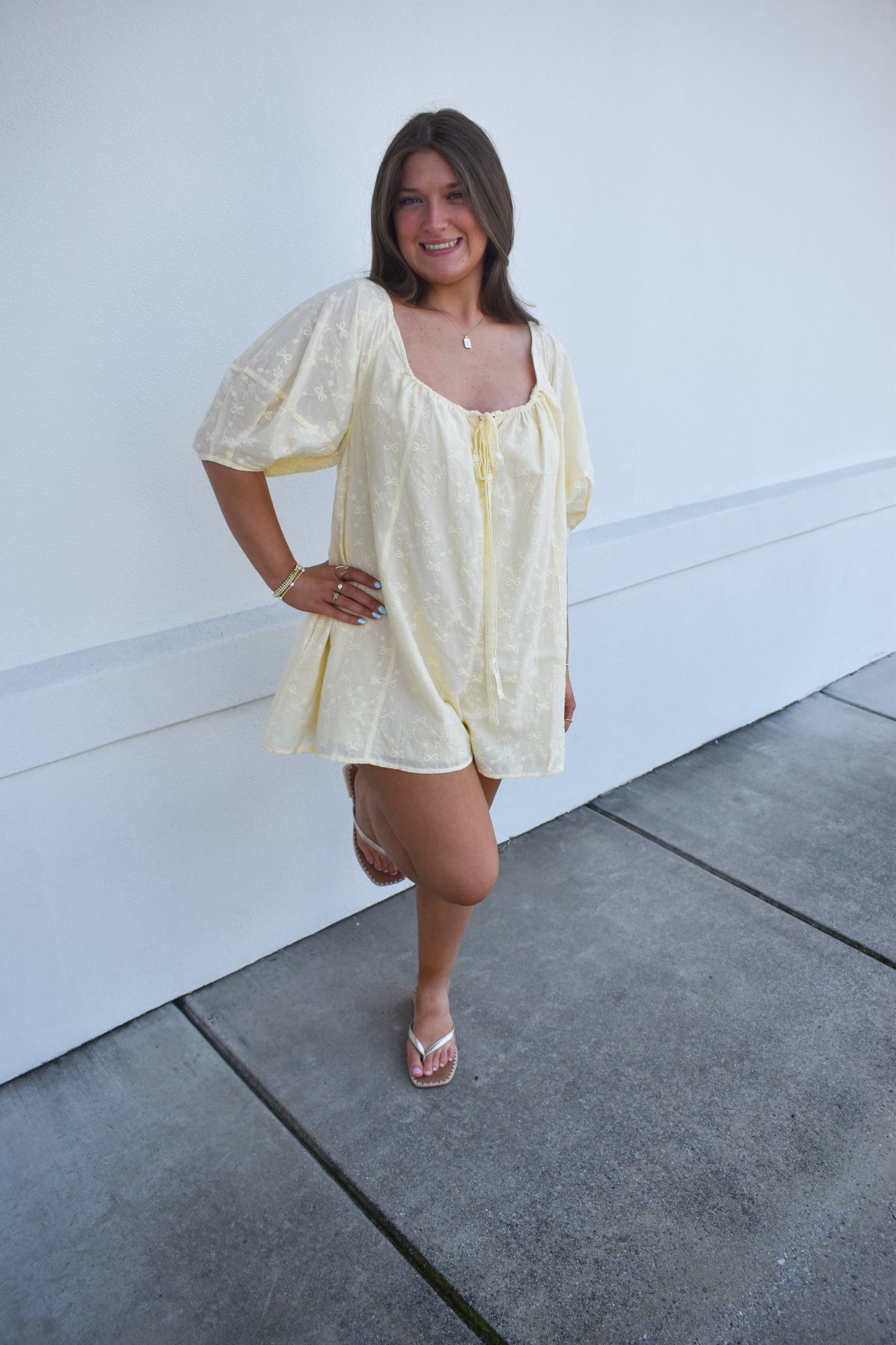 Olivia Bow Eyelet Romper
