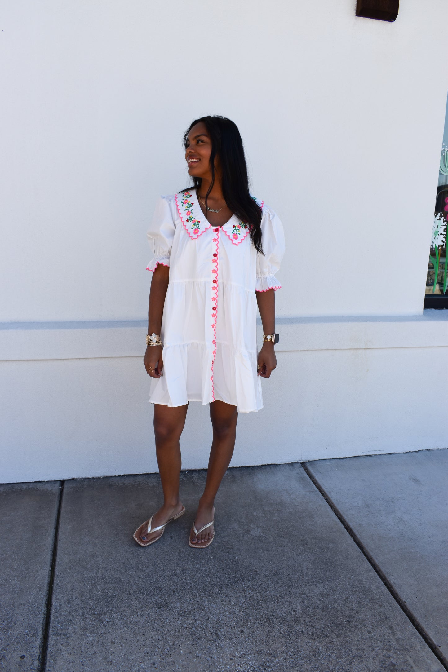 Floral Embroidered Scallop Dress