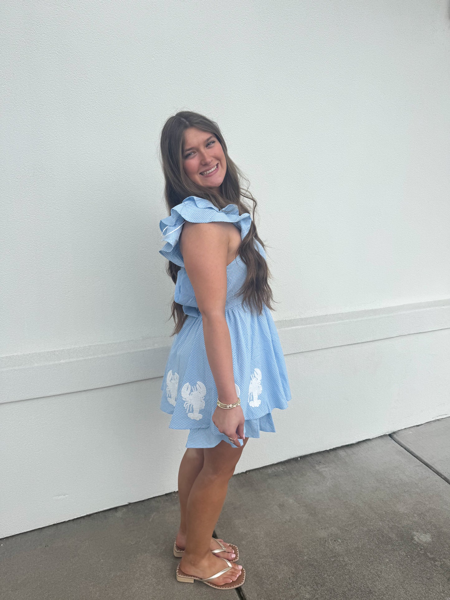 Lobster Blue Gingham Romper