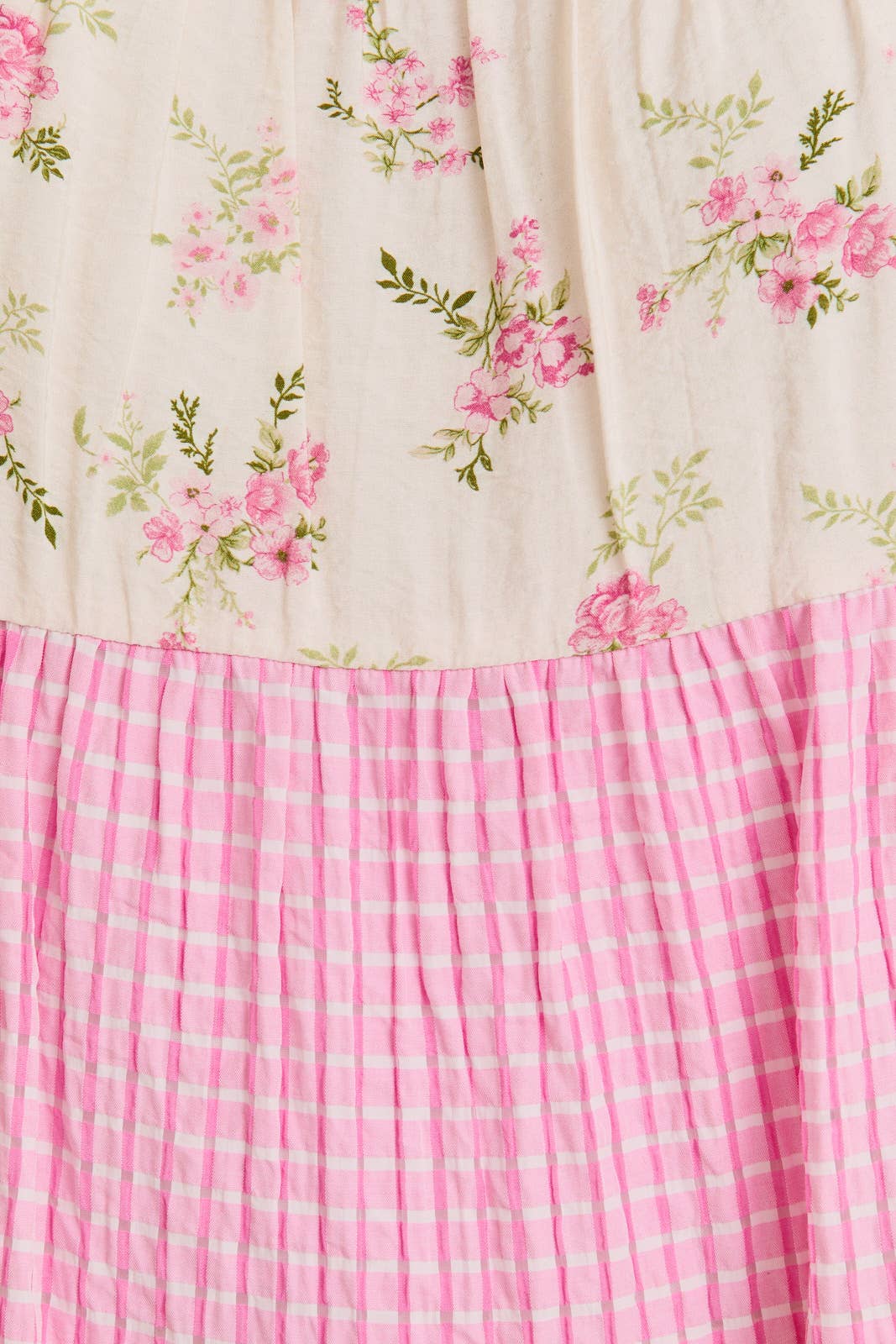 Mini Dress W/ Mixed Floral Print and Pink Gingham