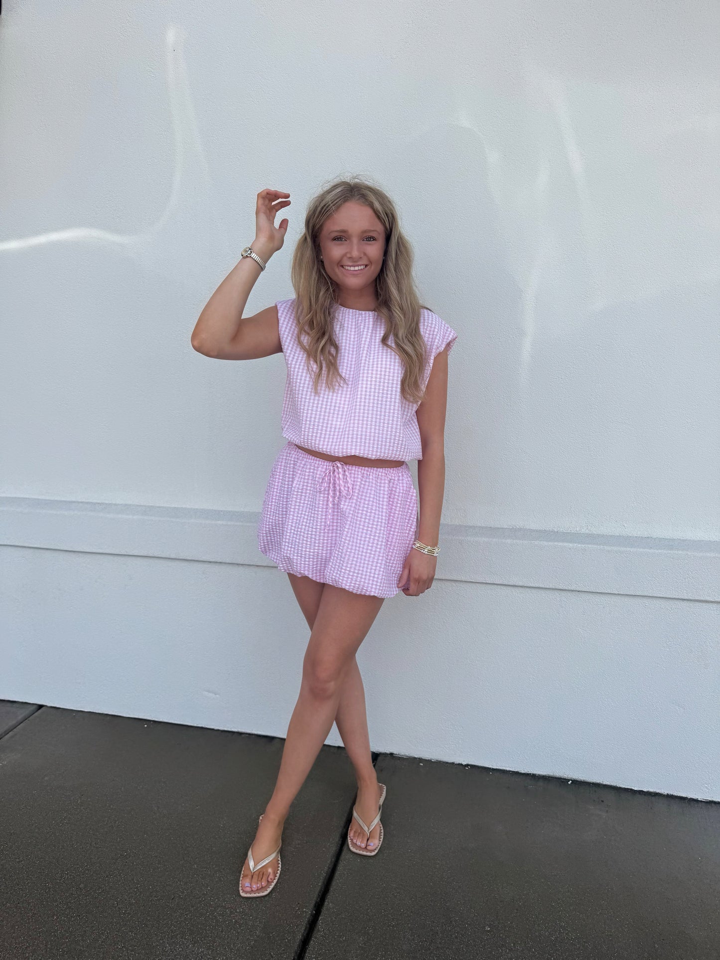 Pink Gingham Balloon Skirt