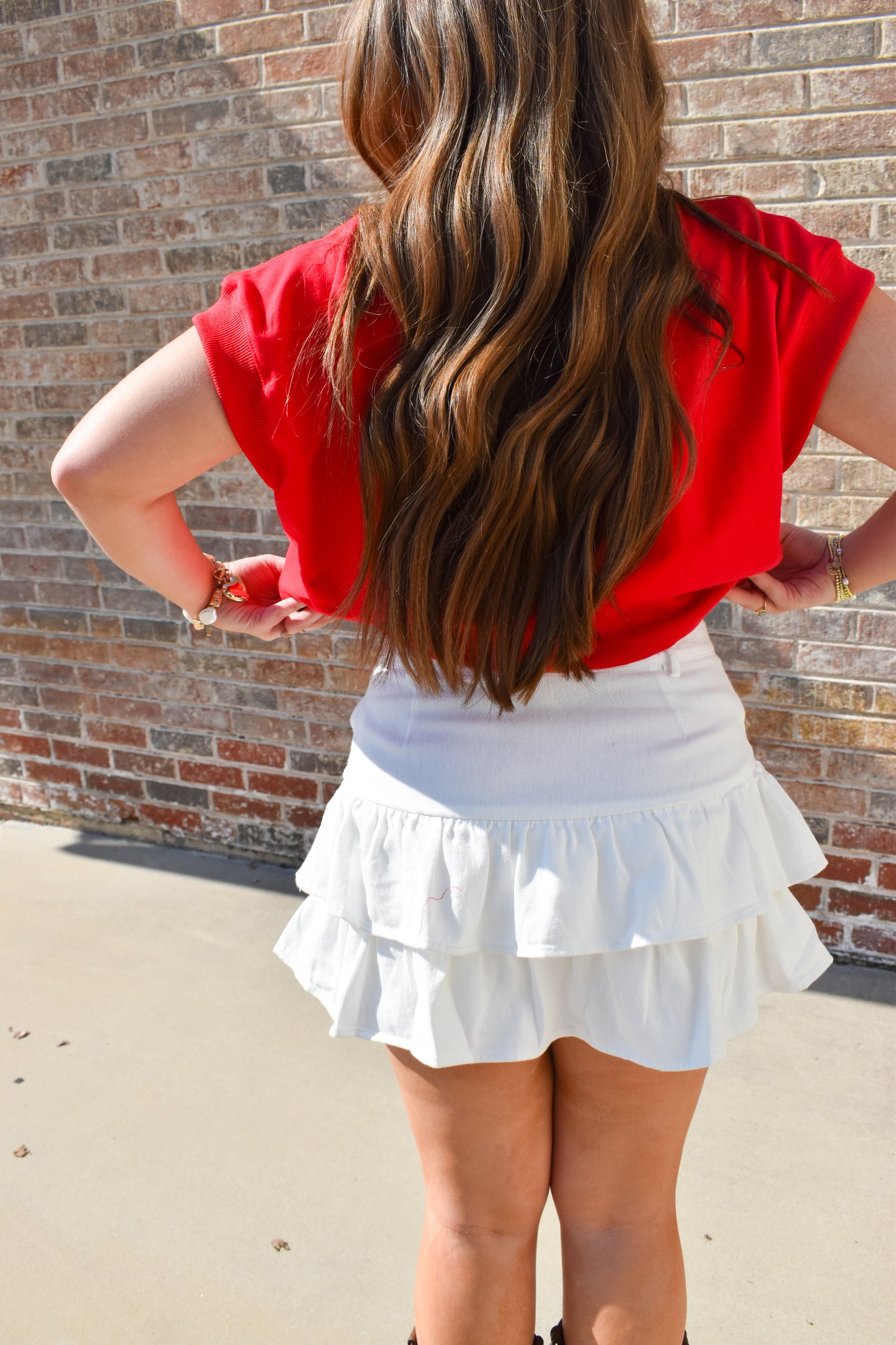 White Denim Ruffle Skort