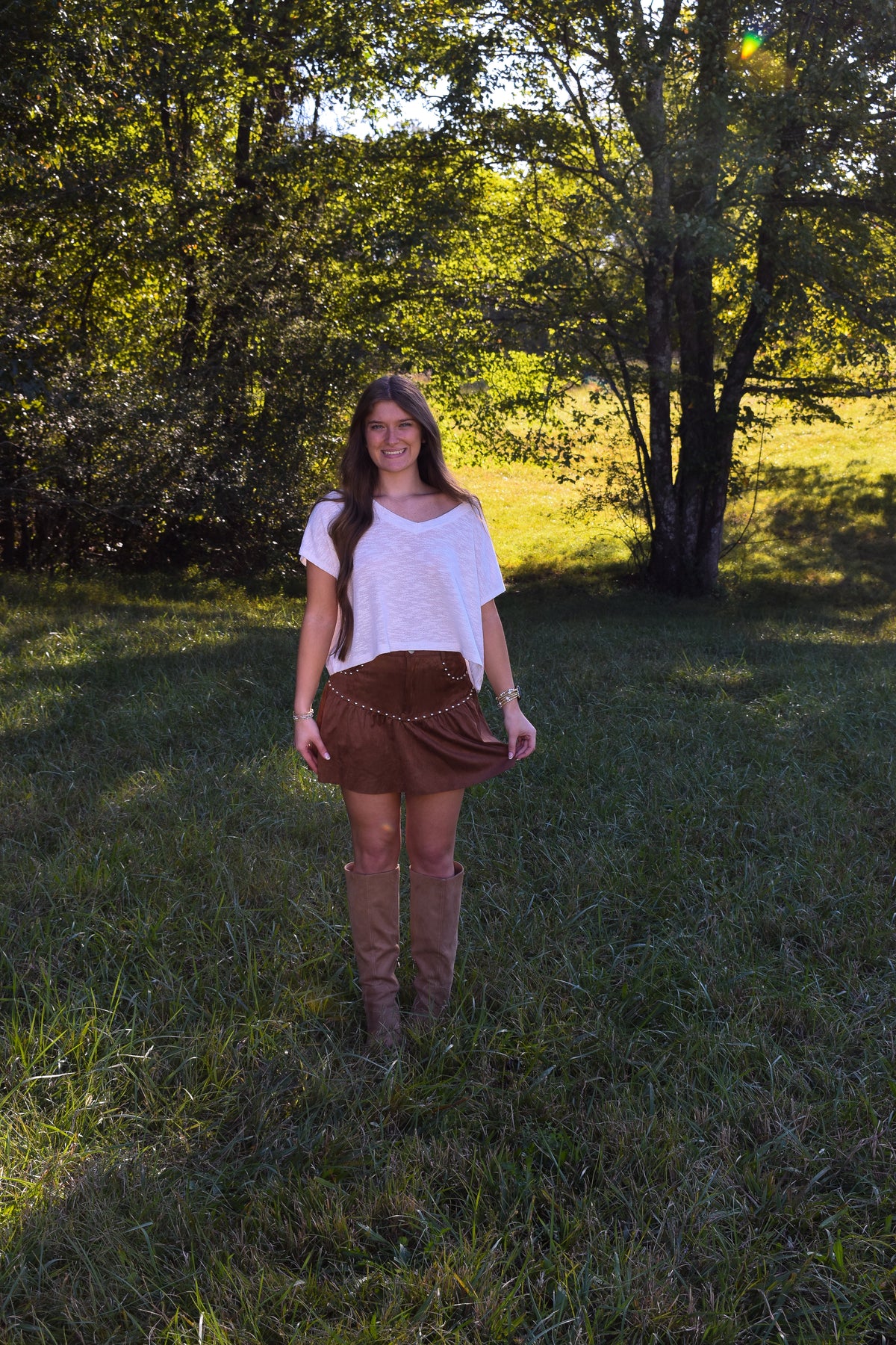 Suede Mini Skirt W/ Stud Detail