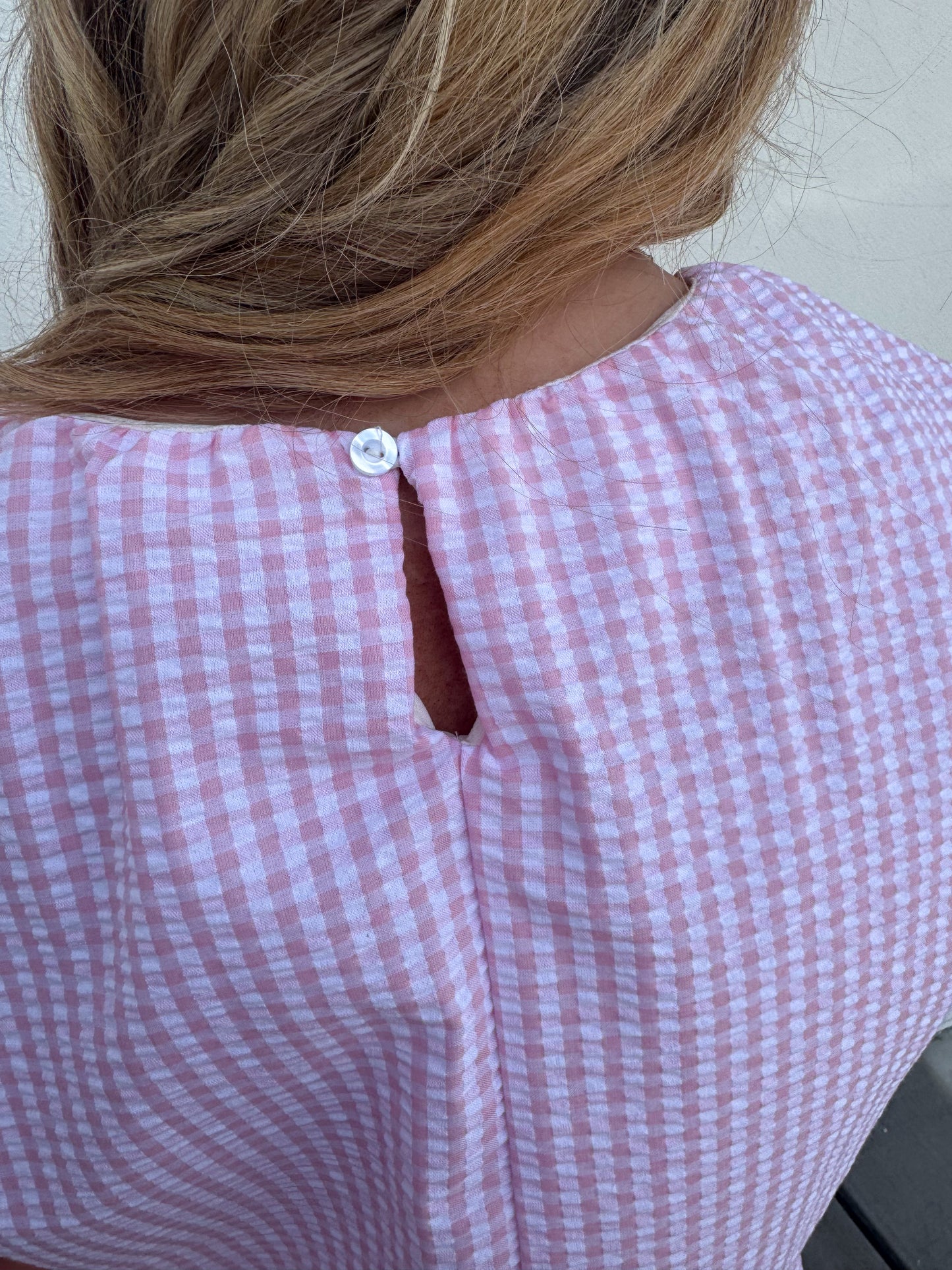 Pink Gingham Balloon Crop Top