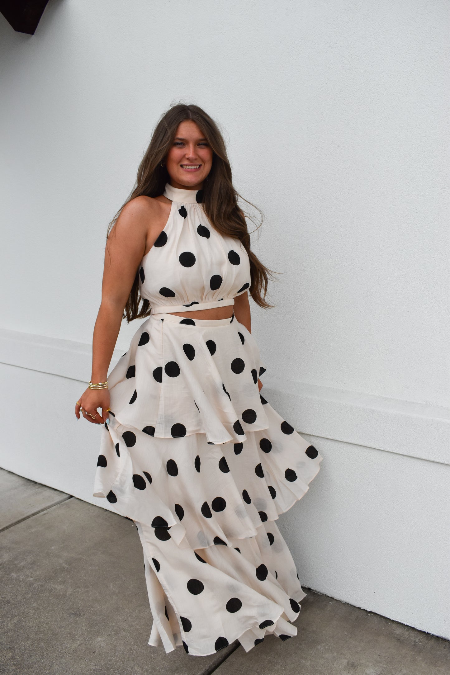 Polka Dot Halter Top and Maxi Skirt Set