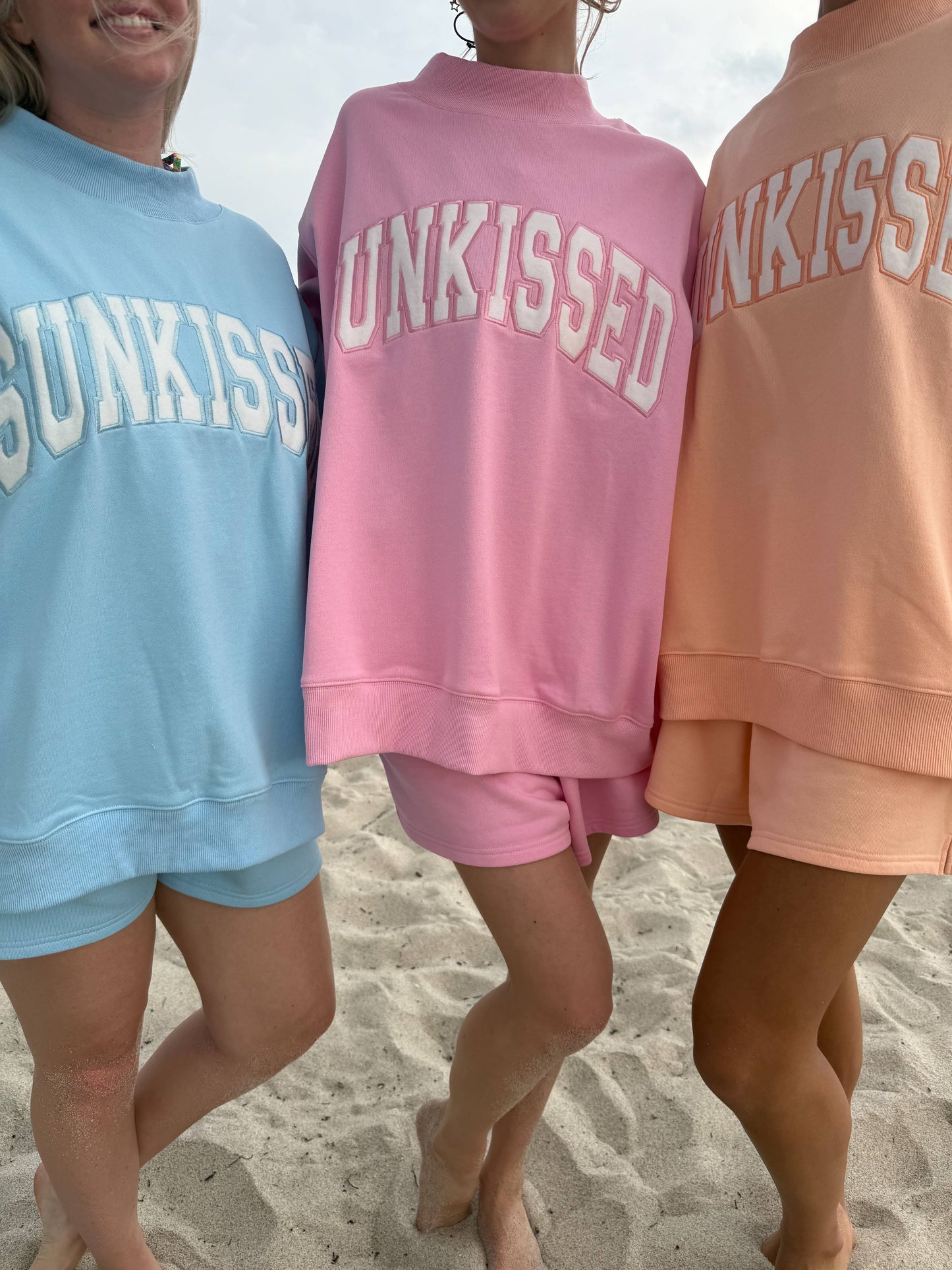 Lottie Pink Varsity Sunkissed Embroidered Mockneck: Lottie Pink