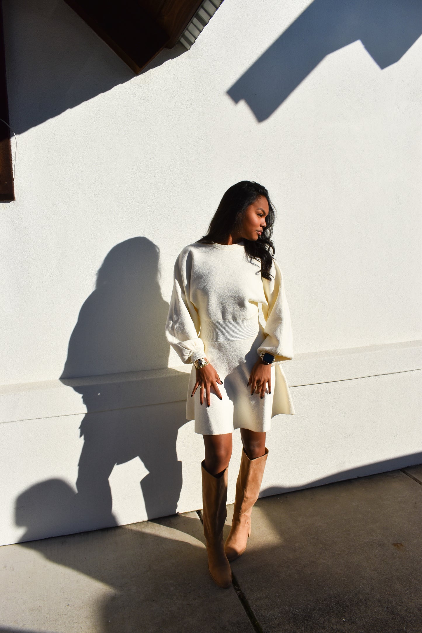 Ballon Sleeve Sweater Dress