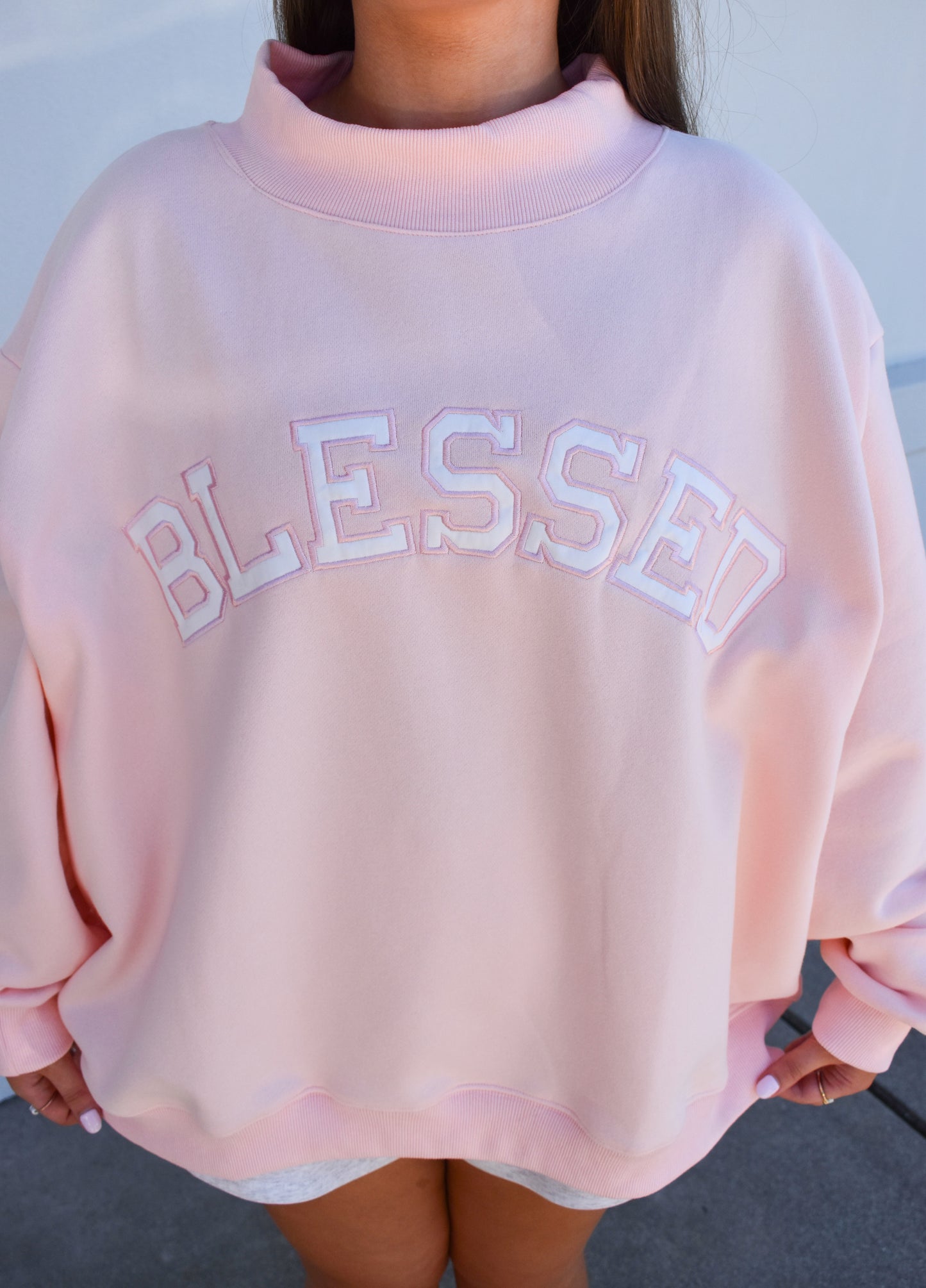 BLESSED Embroidered Mockneck