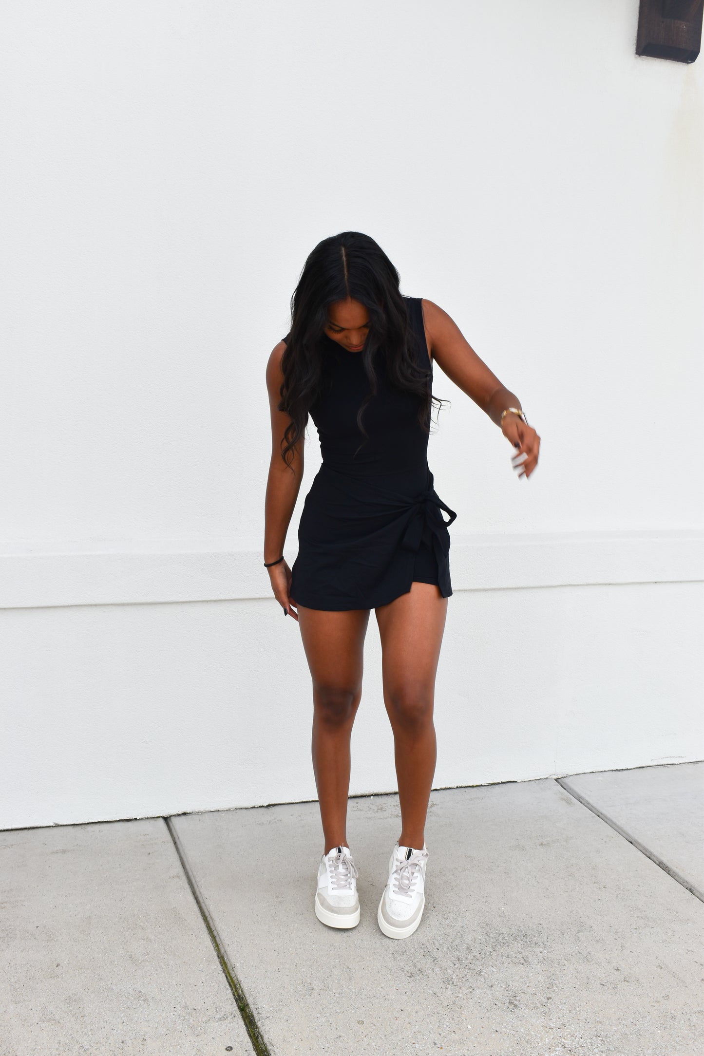 Athletic Wrap Tie Dress: Black