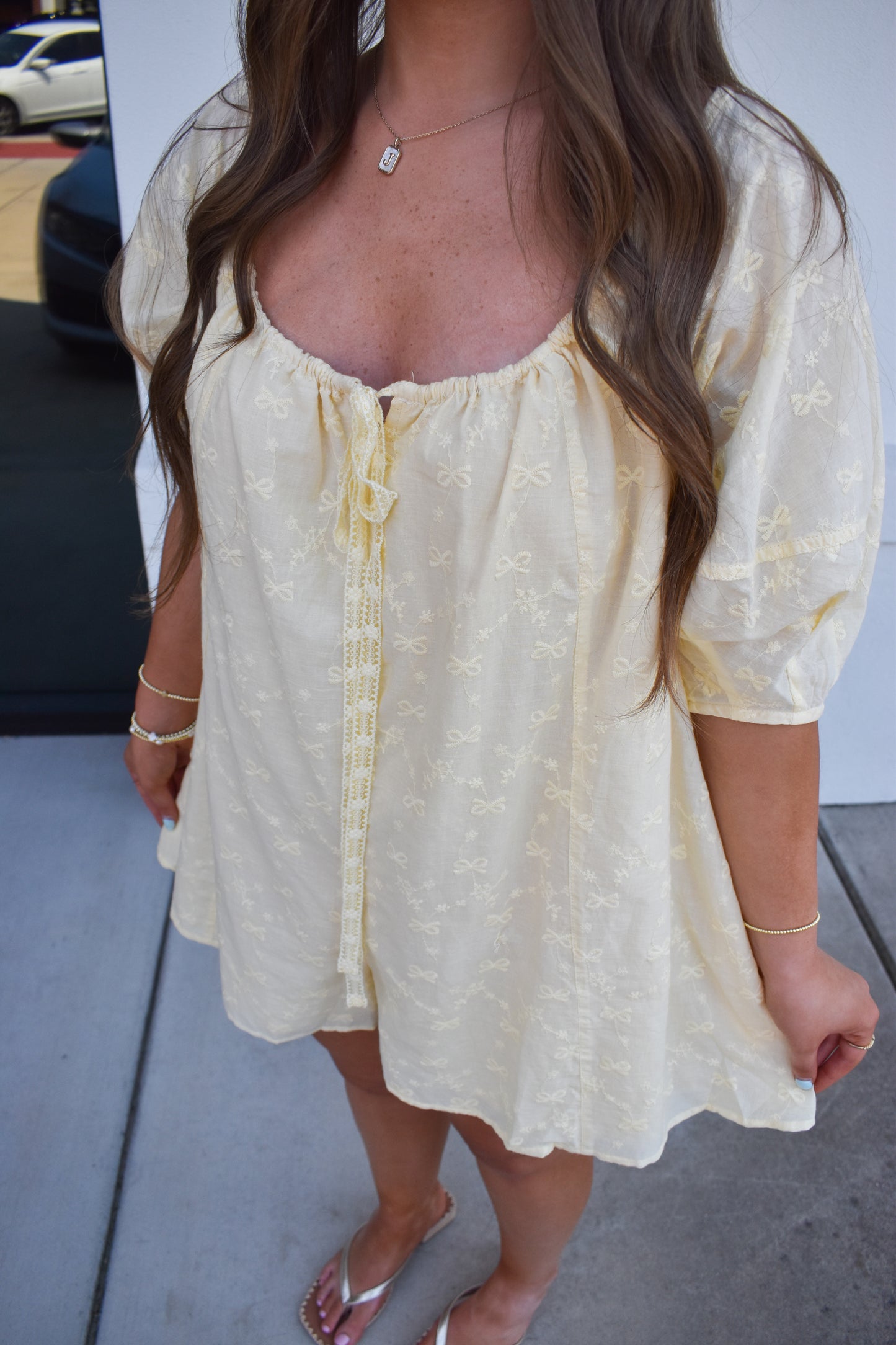 Olivia Bow Eyelet Romper