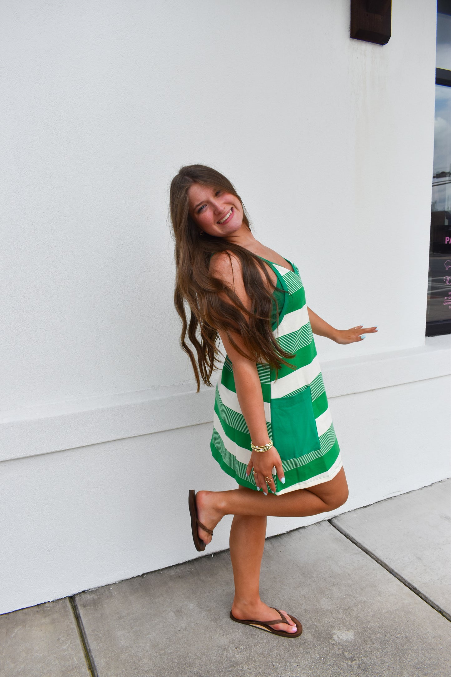 *Restock* Stripe Mini Dress W/ Built In Romper Lining: Green