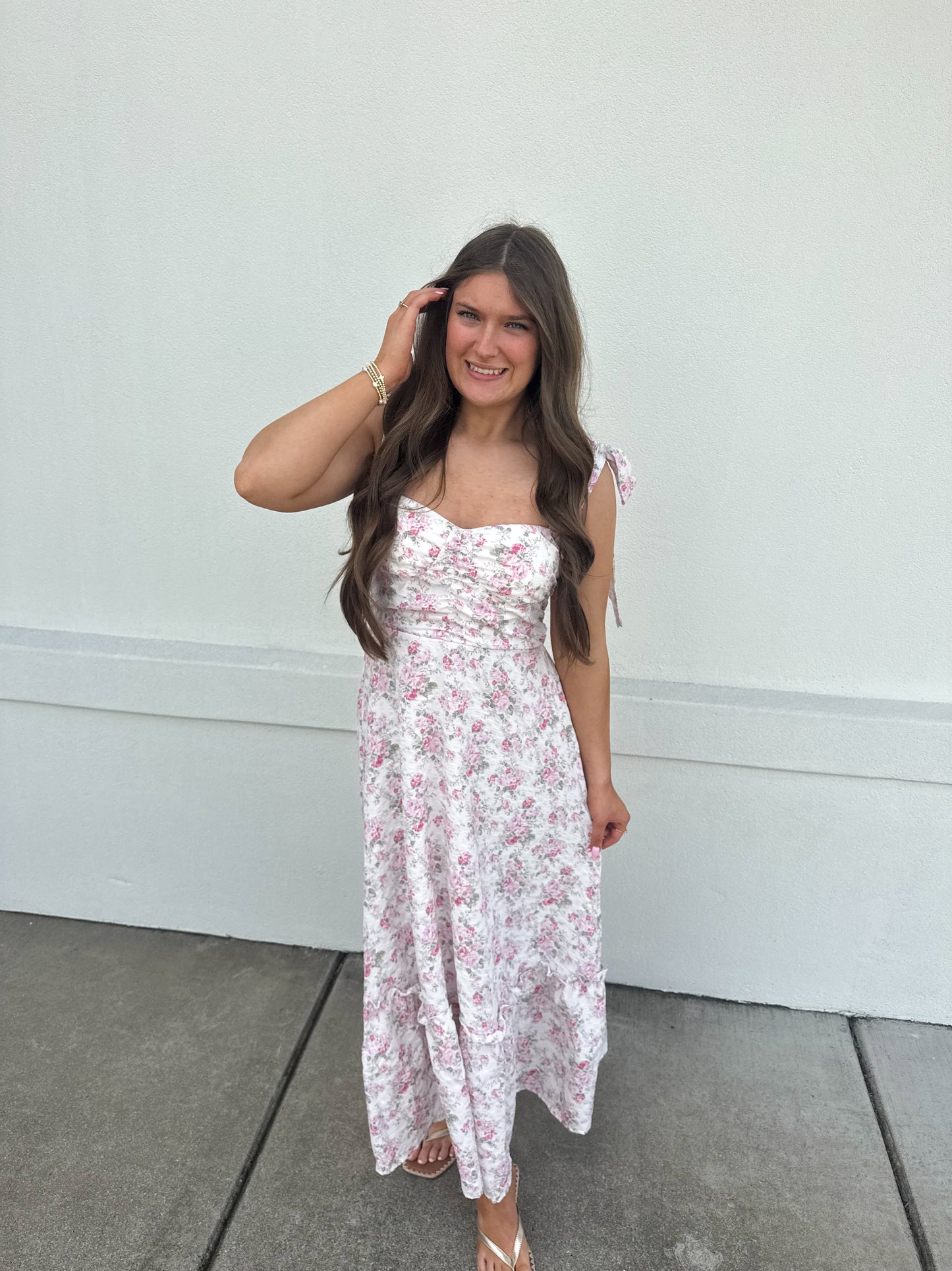 Tiffany Floral Ruched Detail Maxi Dress