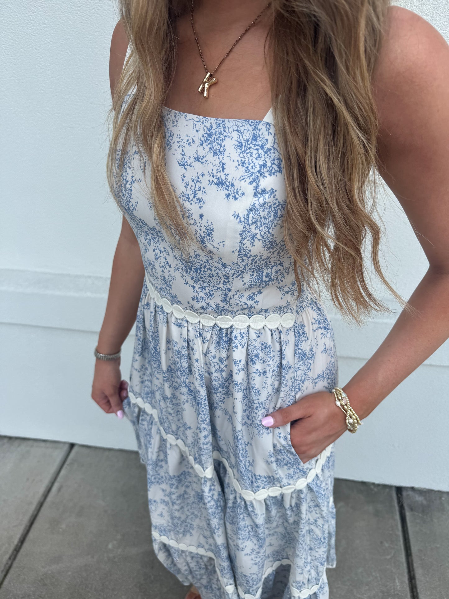 Paisley Floral Midi Blue Dress