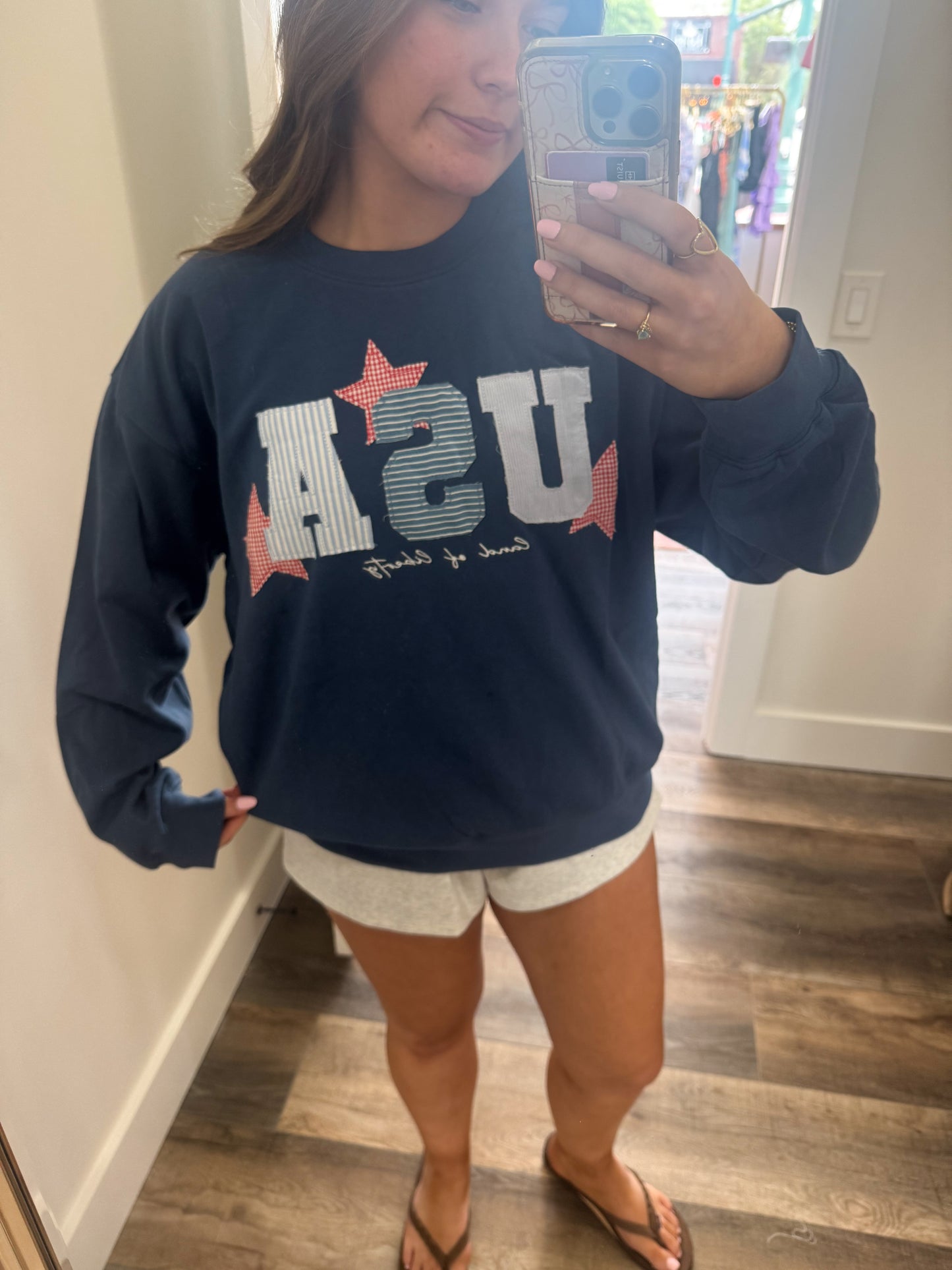 USA Patchwork Crewneck: Blue