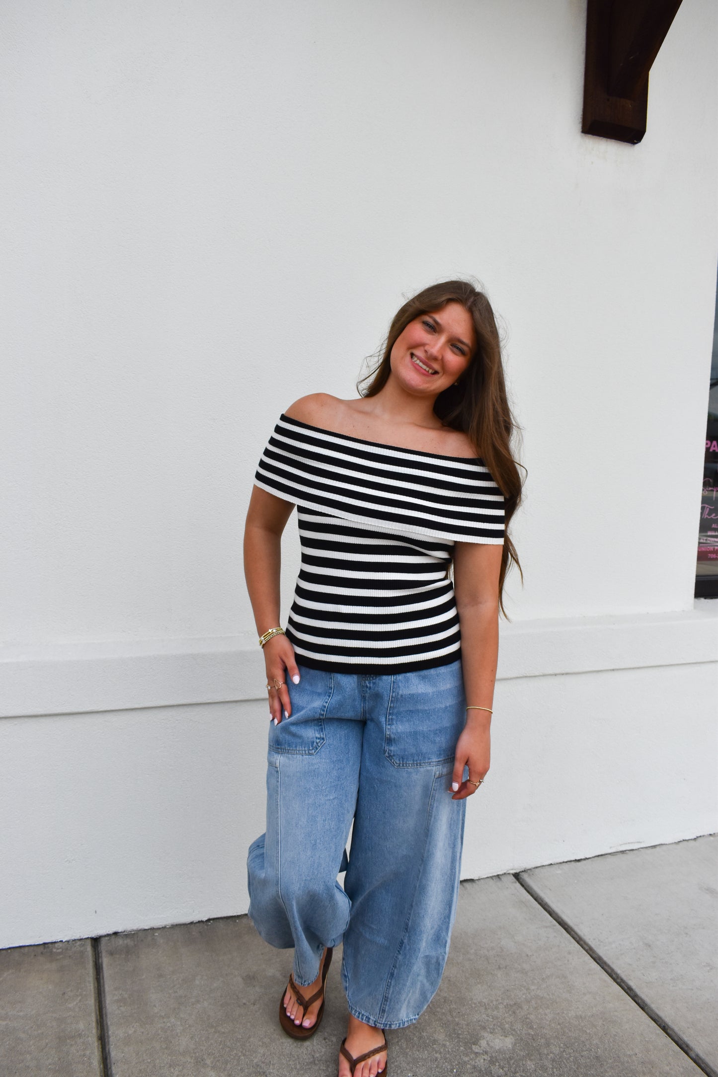 Striped Off The Shoulder Knit Top