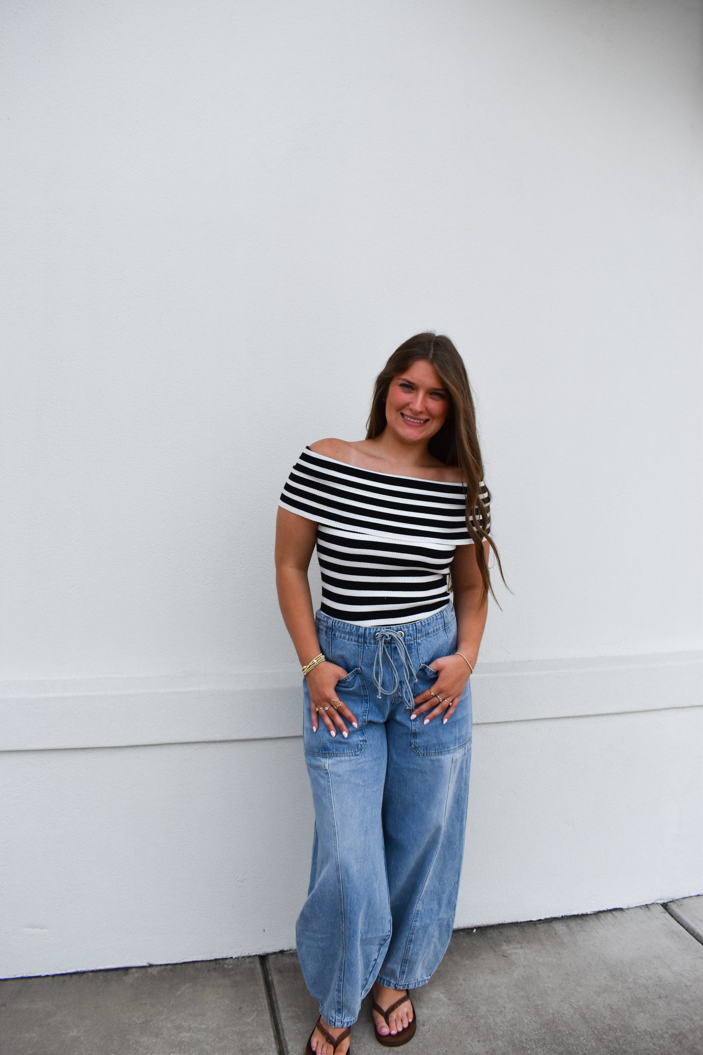 Striped Off The Shoulder Knit Top
