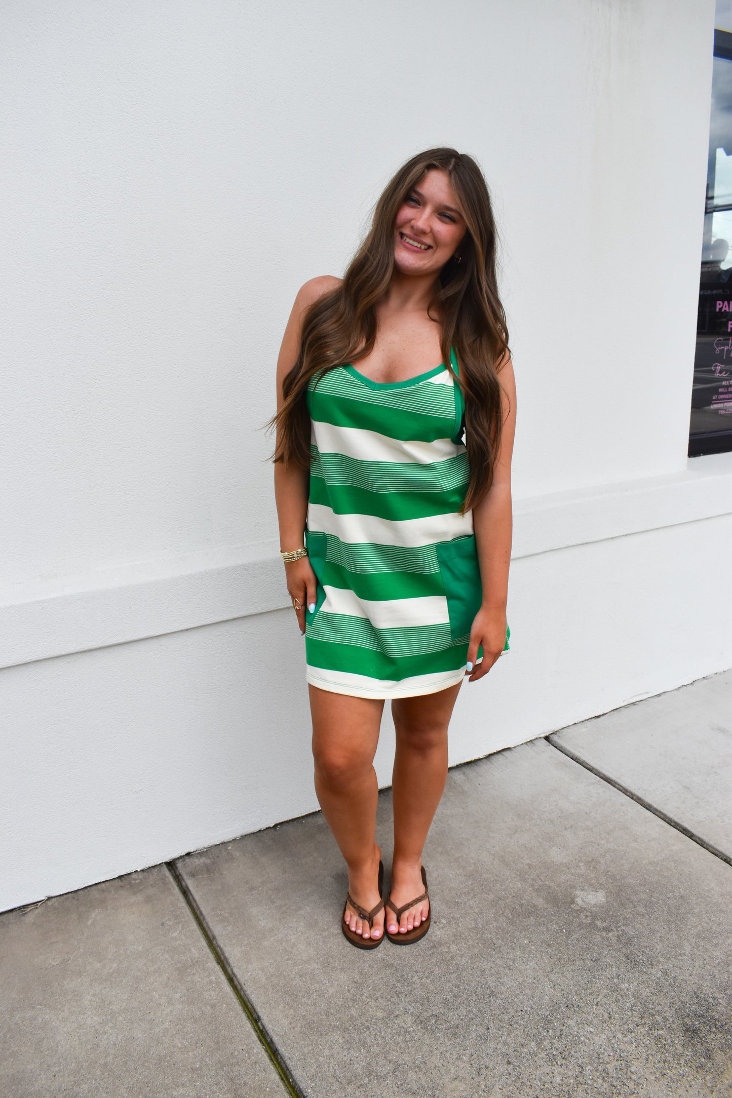 *Restock* Stripe Mini Dress W/ Built In Romper Lining: Green