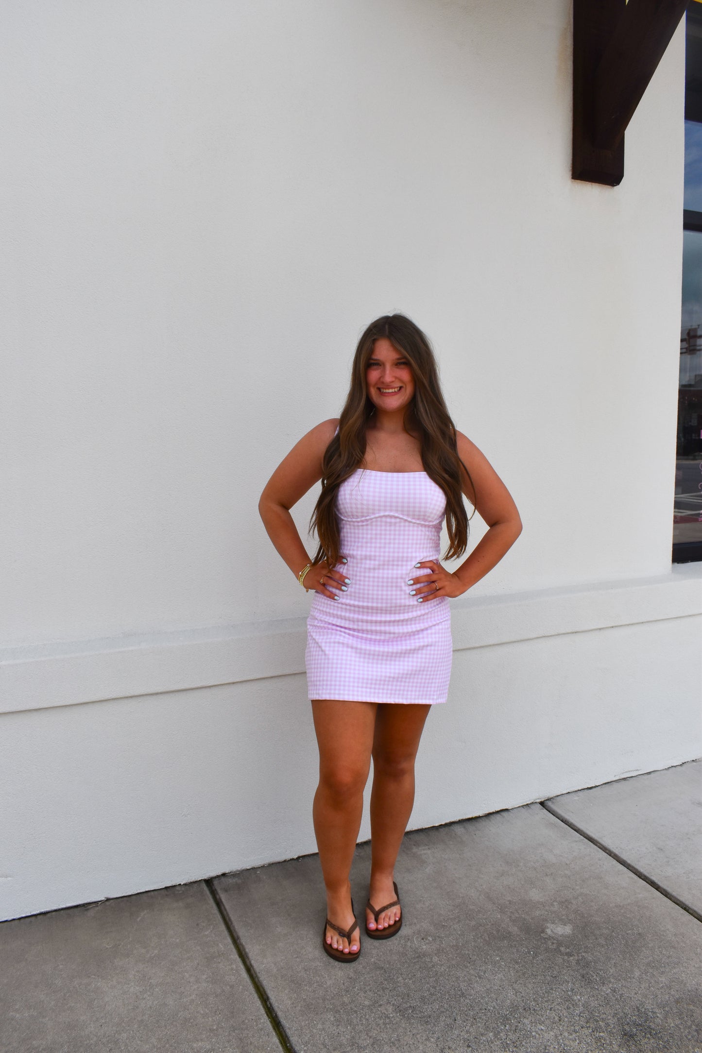 Gingham Sweetheart Dress: Pink
