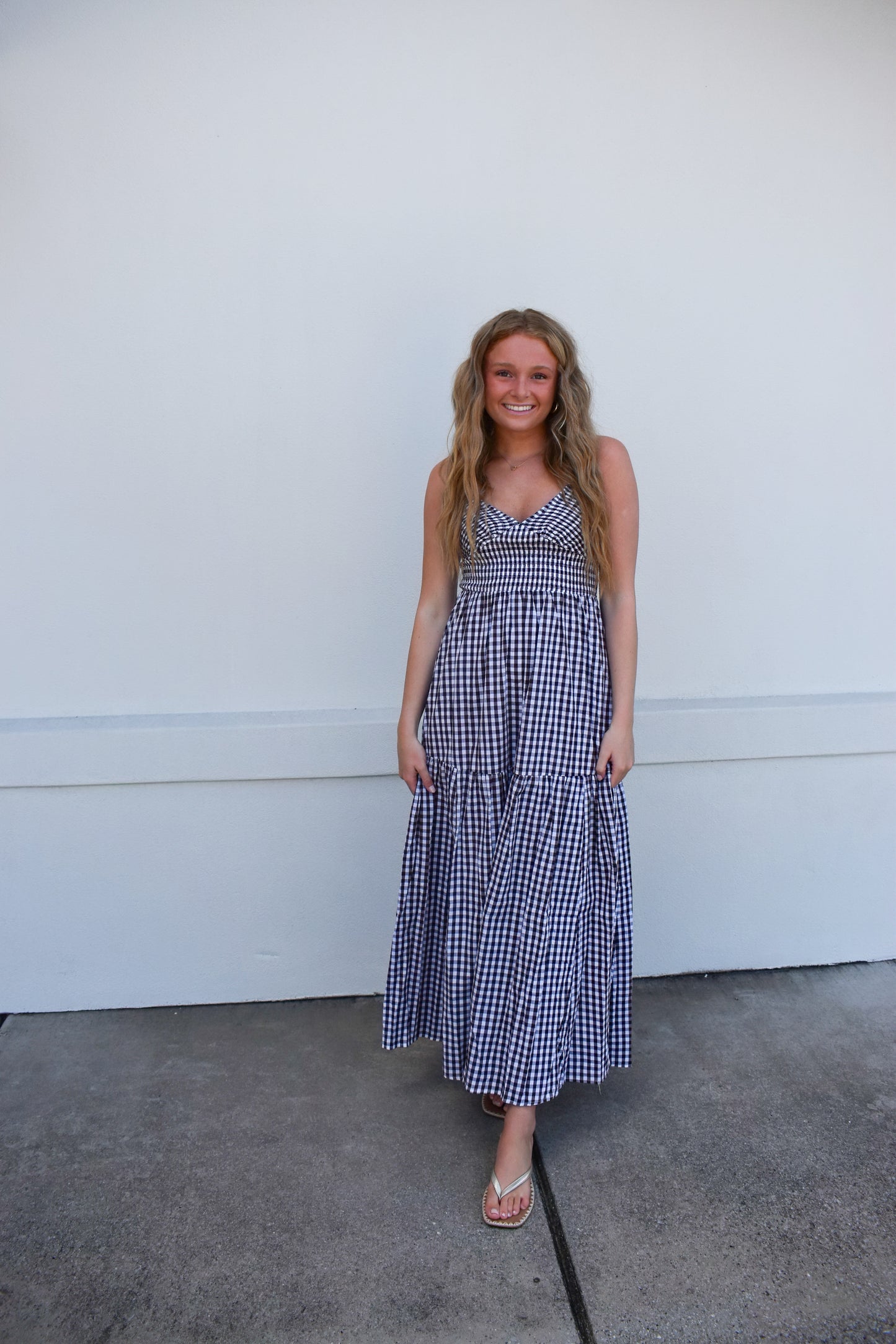 Checkered Print Cross Back Maxi Dress