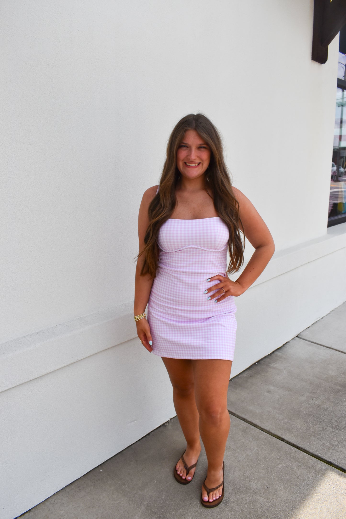 Gingham Sweetheart Dress: Pink