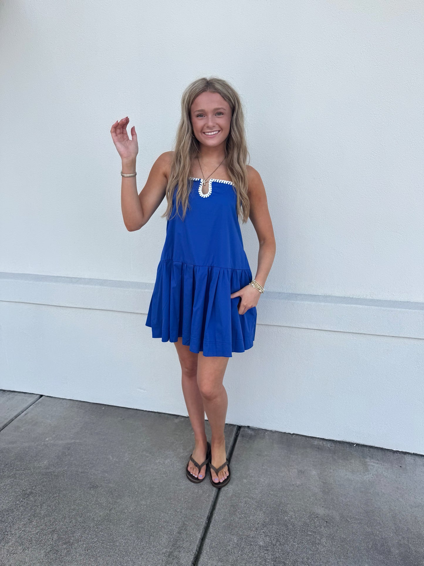 Brittany Drop Waist Contrast Stitch Detail Dress