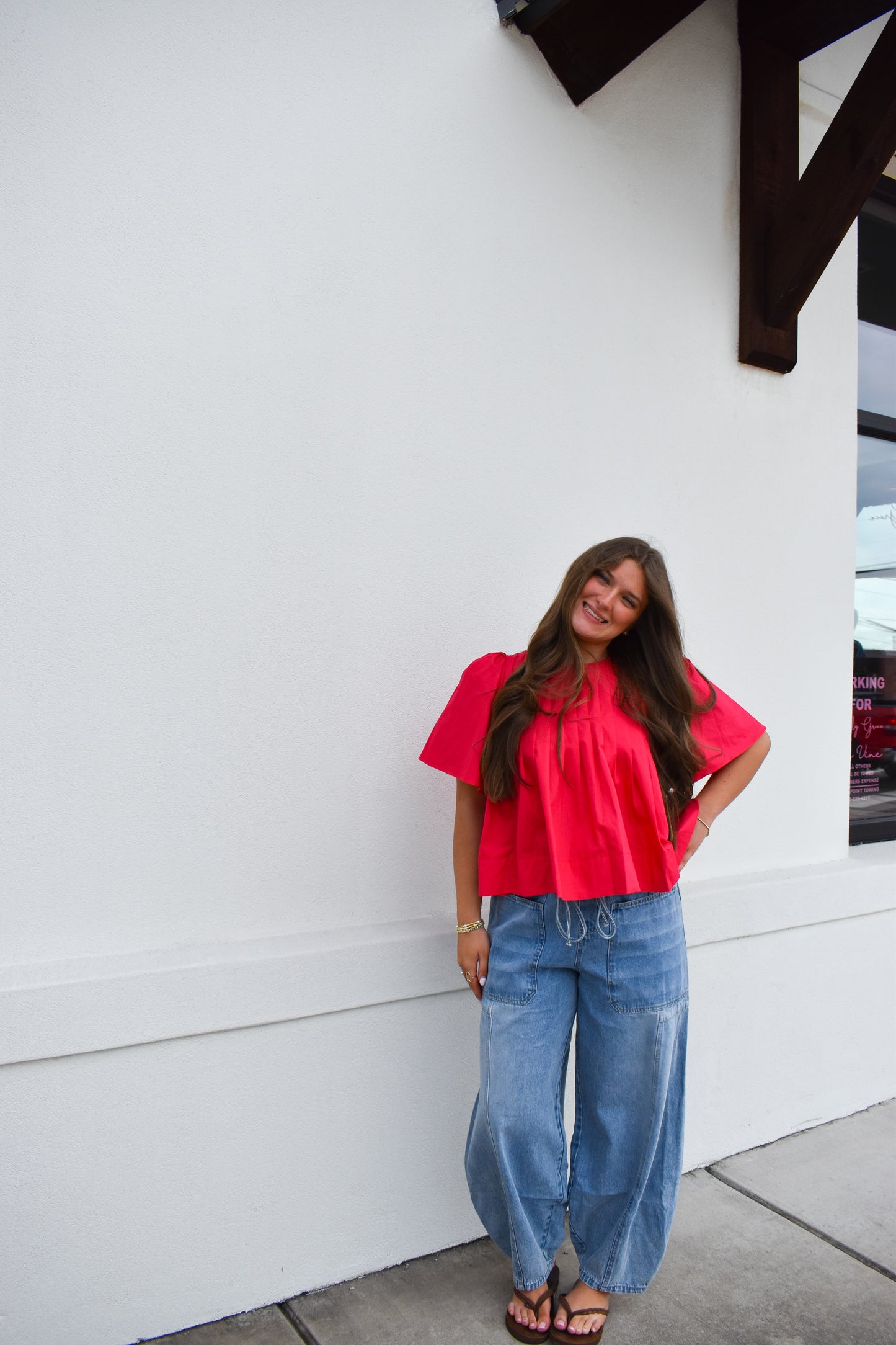 Denim Mid-Waist Drawstring Barrel Jeans