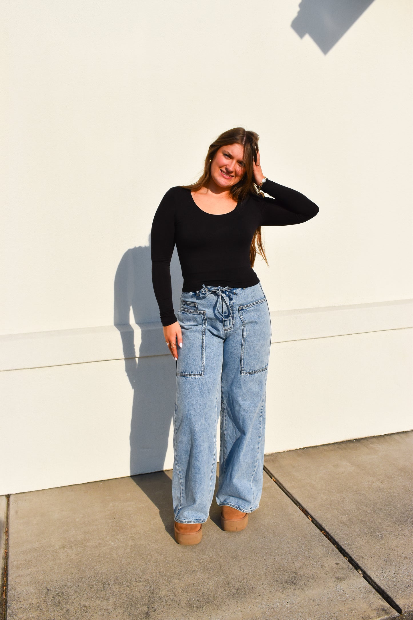 Basic Long Sleeve Scoop Neck: Black