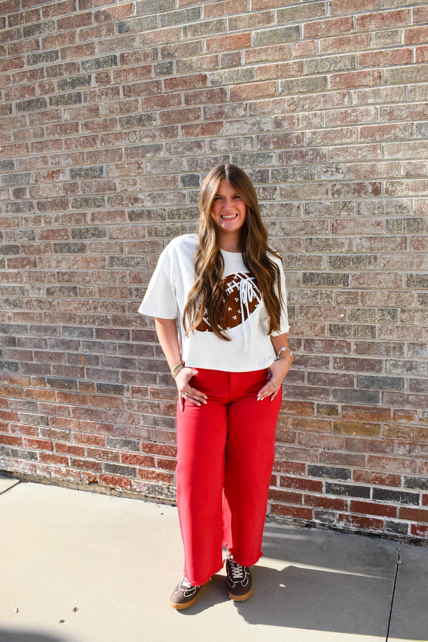 Bow Print Football Top W/ Cord Detail