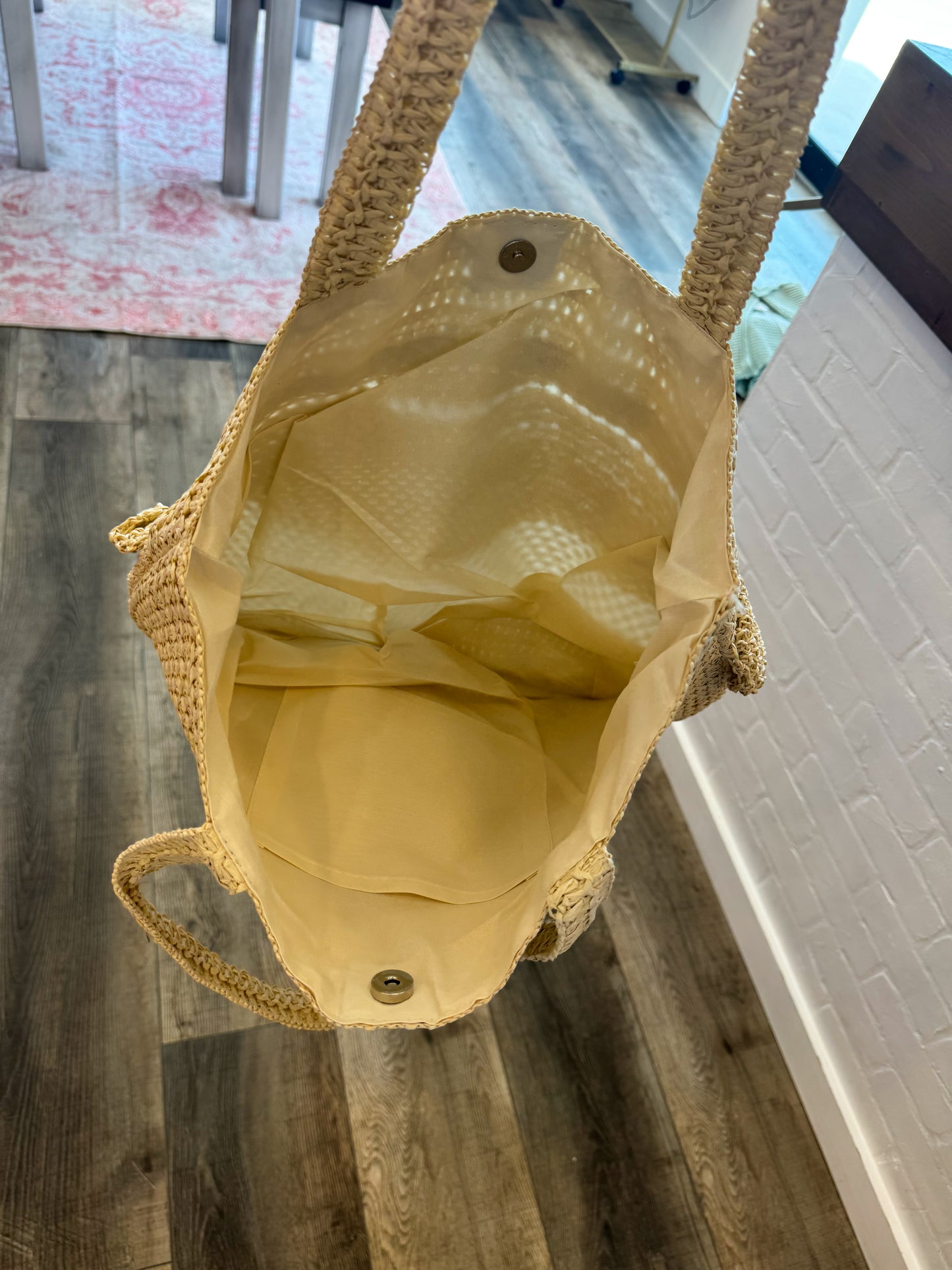 Woven Ruffle Straw Tote Bag