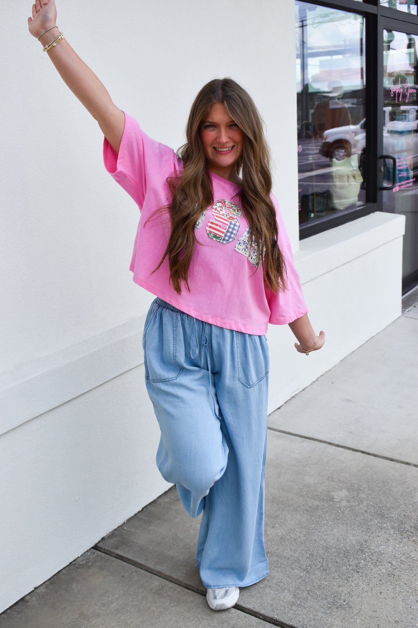 Light Denim Flowy Tie Pants