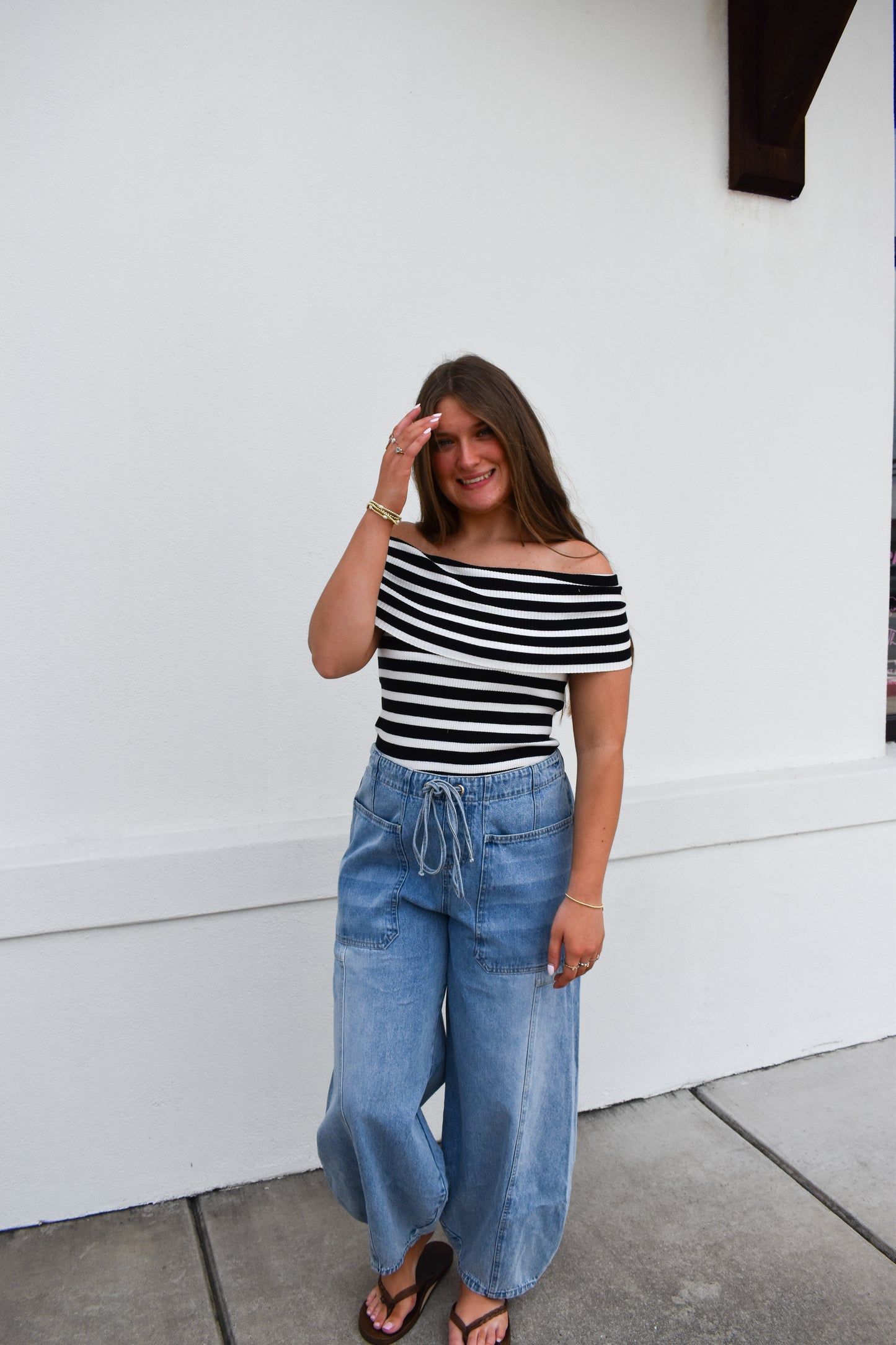 Striped Off The Shoulder Knit Top