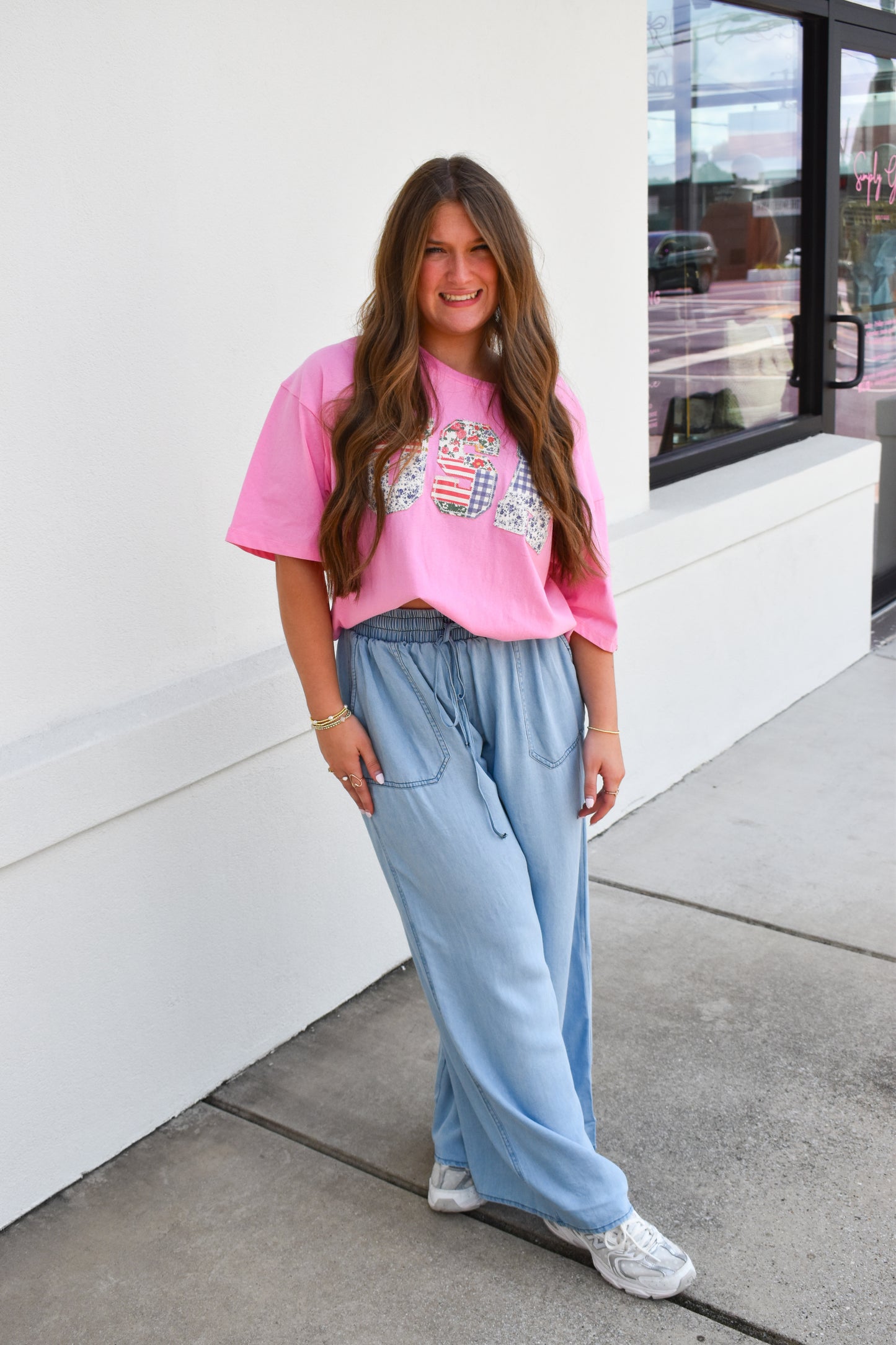 Light Denim Flowy Tie Pants