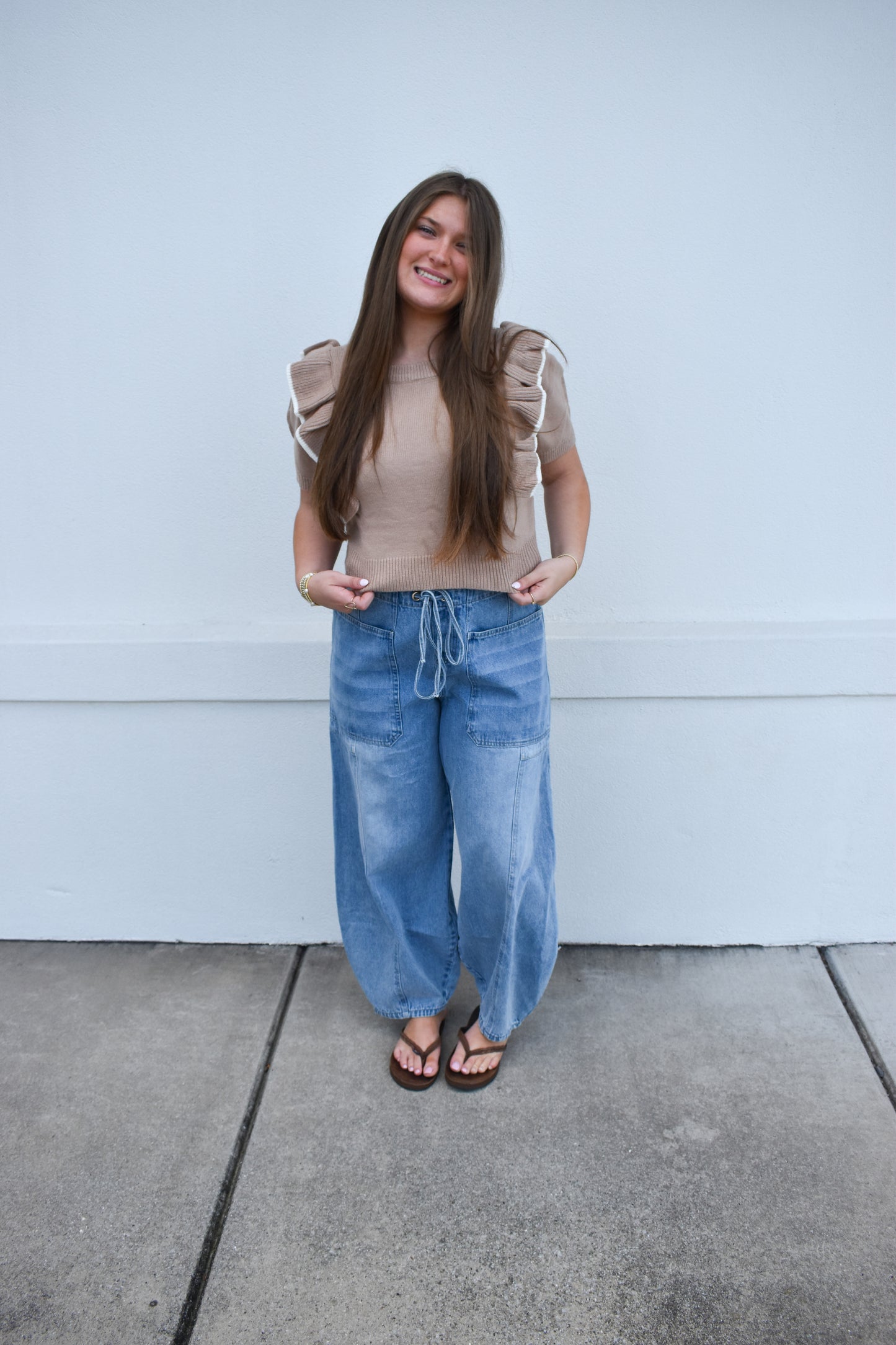 Cropped Sweater W/ Ruffles